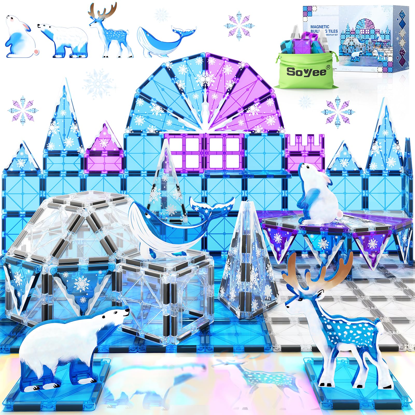 Magnetic Building Blocks for Kids - Arctic Animals & Winter Themed Tiles | STEM Learning Toys for Girls & Boys Ages 3-8 | Creative Construction Games | Perfect for Birthday Gifts & Preschool Educational Play
