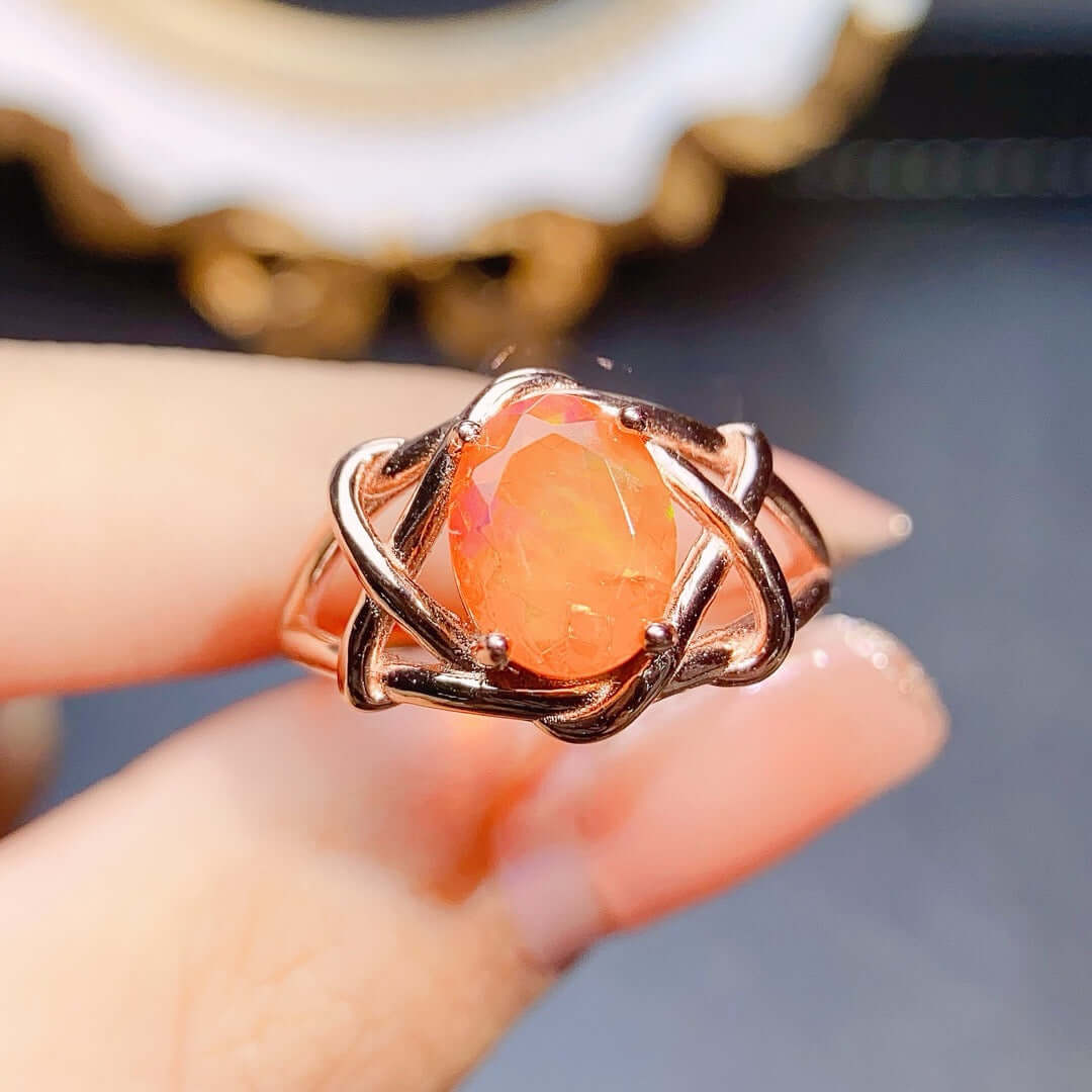 Rose Gold Fire Opal Ring - October Birthstone Jewelry | NS2408 | Perfect Gift for Birthday, Anniversary & Special Occasions