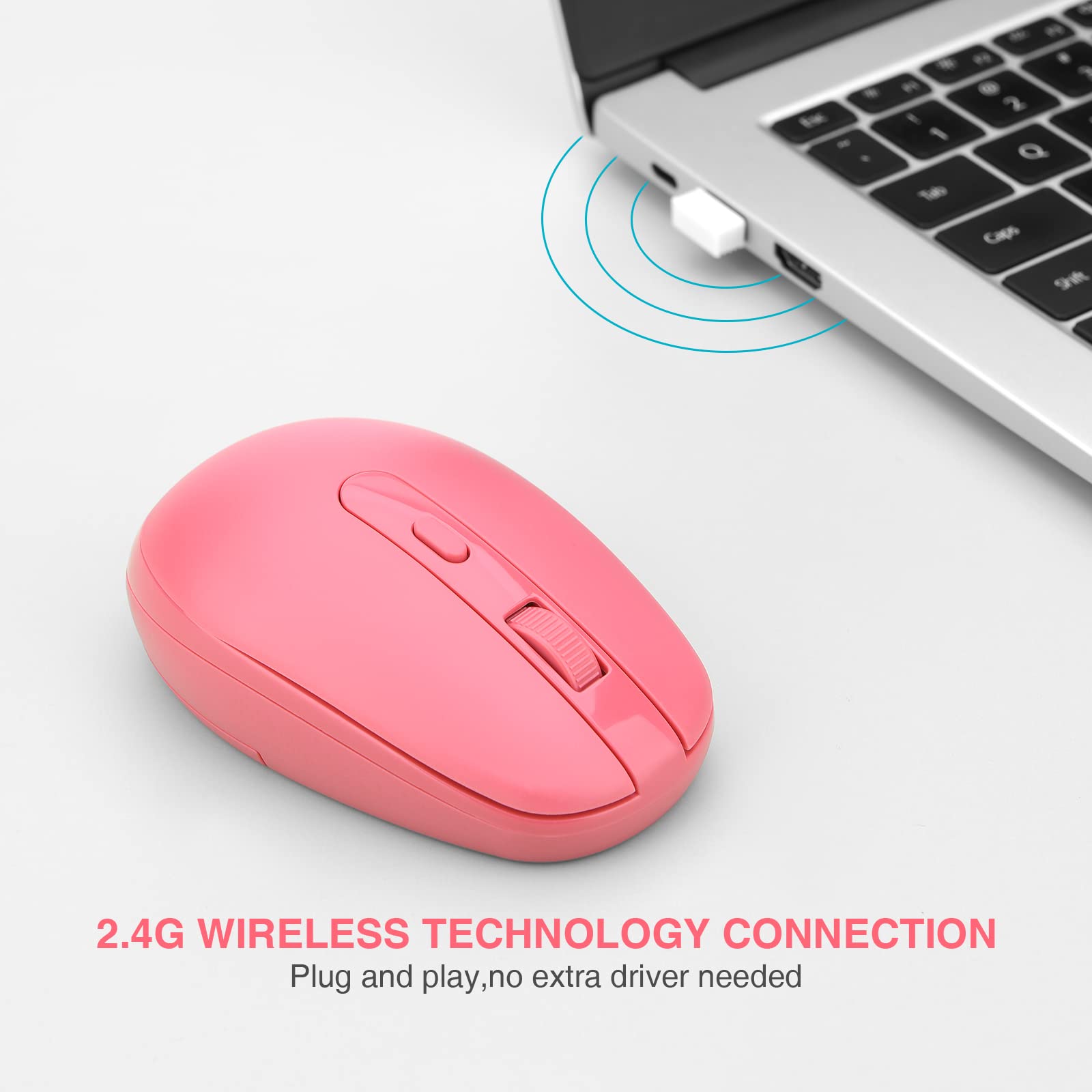 Rii RM700 Wireless Silent Mouse - 2.4G USB Nano Receiver for Laptop, PC, Mac, Chromebook - Ergonomic Computer Mouse (Pink) - Perfect for Office, Home & Travel Use
