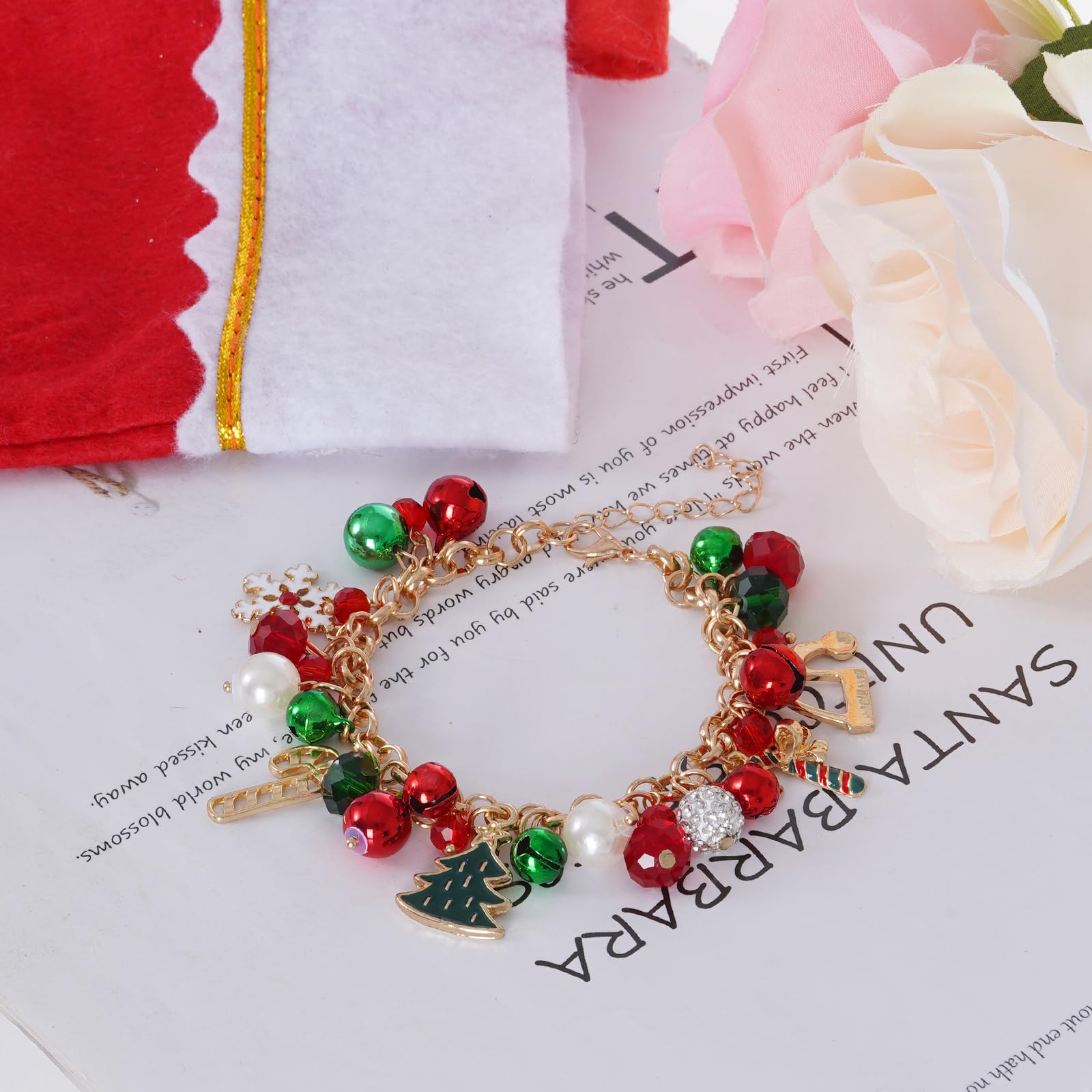 Lystaii Christmas Charm Bracelets for Women - Adjustable Link Bracelet with Festive Bells | Perfect Holiday Gift for Christmas Parties & Festive Occasions