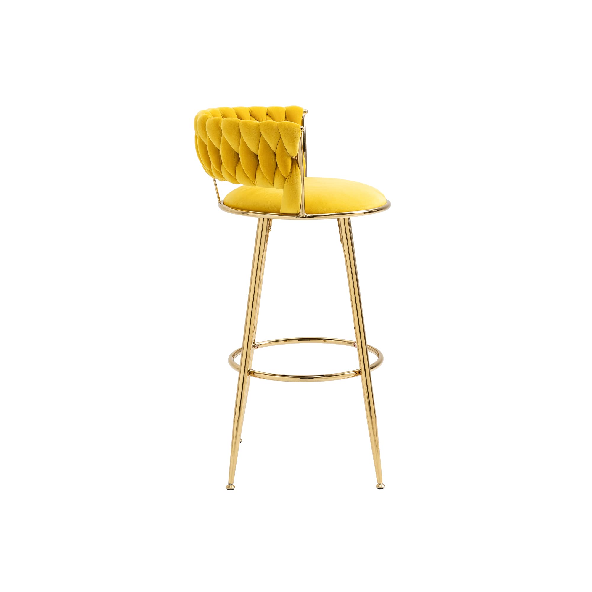 Luxury Velvet Bar Stools with Braided Back & Footrest - Sponge Filled Seat & Golden Metal Legs - Perfect for Kitchen Island, Home Bar & Dining Room Decor