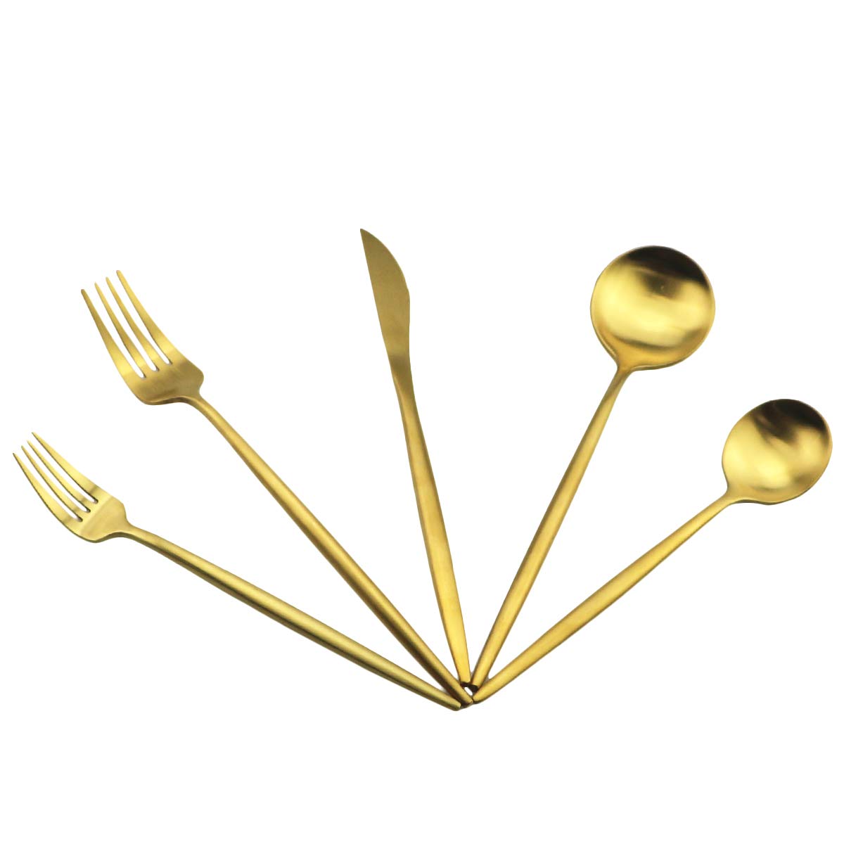 Premium 40-Piece Matte Gold Flatware Set - 18/10 Stainless Steel Cutlery for 8 People (Forks, Spoons, Knives) - Elegant Dinnerware for Home, Camping & Travel - Durable Tableware for Restaurants & Outdoor Adventures