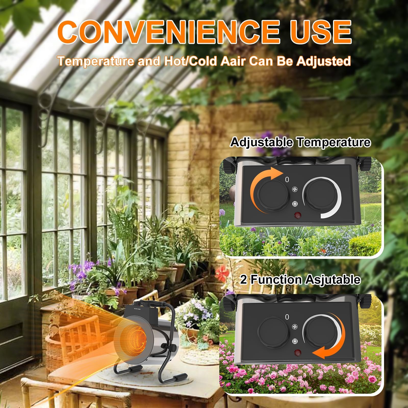 1500W Greenhouse Heater with Adjustable Thermostat - Fast Heating Outdoor Heater for Grow Tents, Greenhouses & Indoor Gardens - Overheat Protection - Perfect for Winter Plant Protection & Seedling Growth