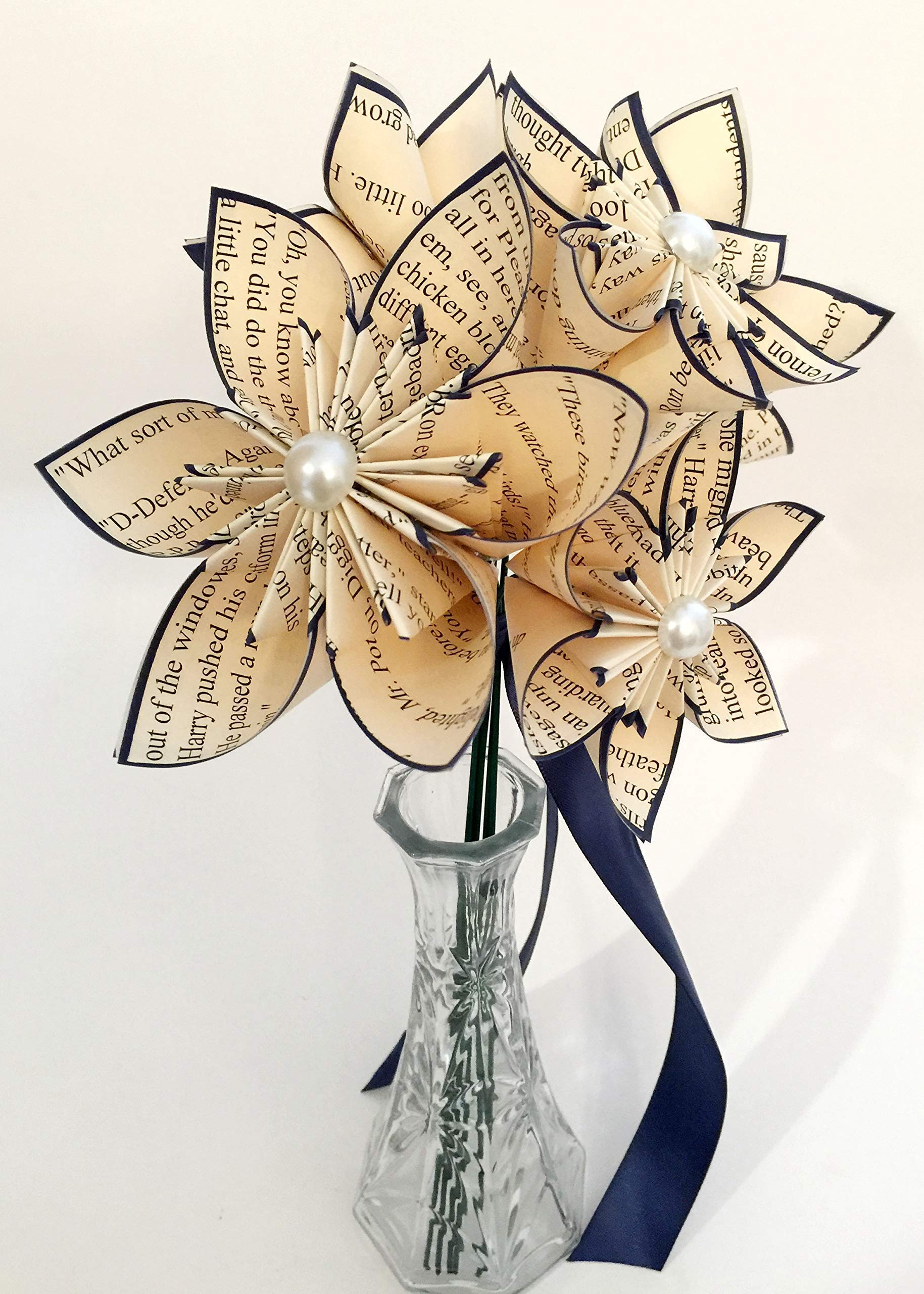 Harry Potter Paper Flowers Set of 6 - Handmade Small Bouquet with Vase - Choose Your Accent Colors - Perfect for Home Decor, Wedding Centerpieces & Gift Giving