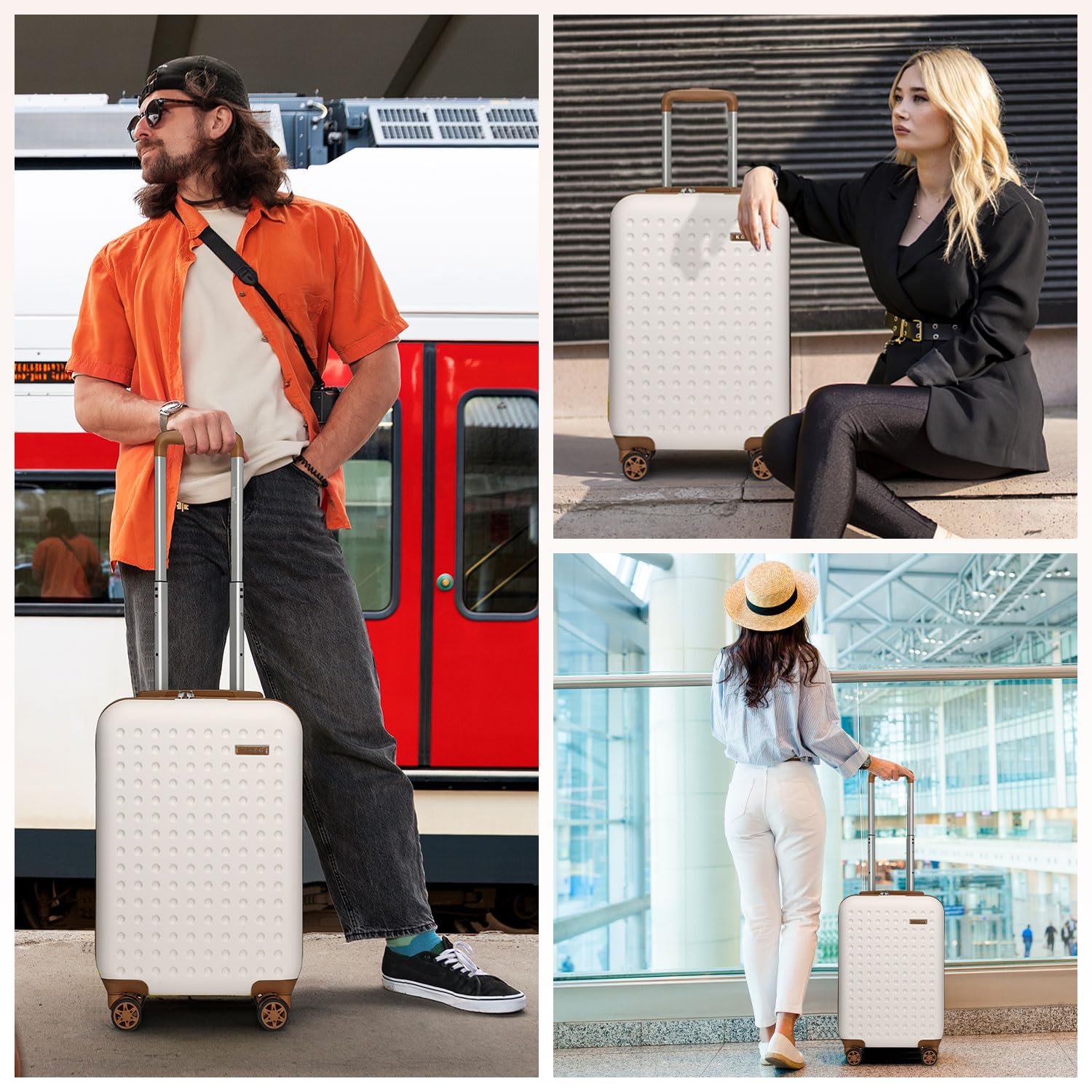 Kono 20 Inch Carry On Luggage - Airline Approved Lightweight Hardside Suitcase with 360° Spinner Wheels & TSA Lock (Cream White) - Perfect for Business Travel, Weekend Getaways & International Flights