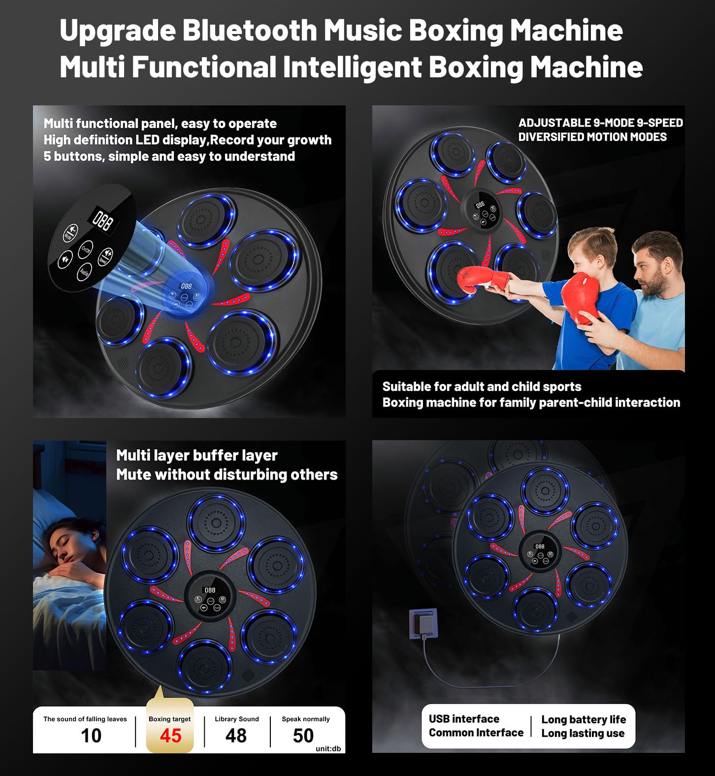 2025 Smart Bluetooth Music Boxing Machine for Adults & Kids - Includes 2 Pairs Boxing Gloves - Home Gym, Office & Indoor Fitness Equipment - Perfect for Stress Relief, Cardio Workouts & Family Fun