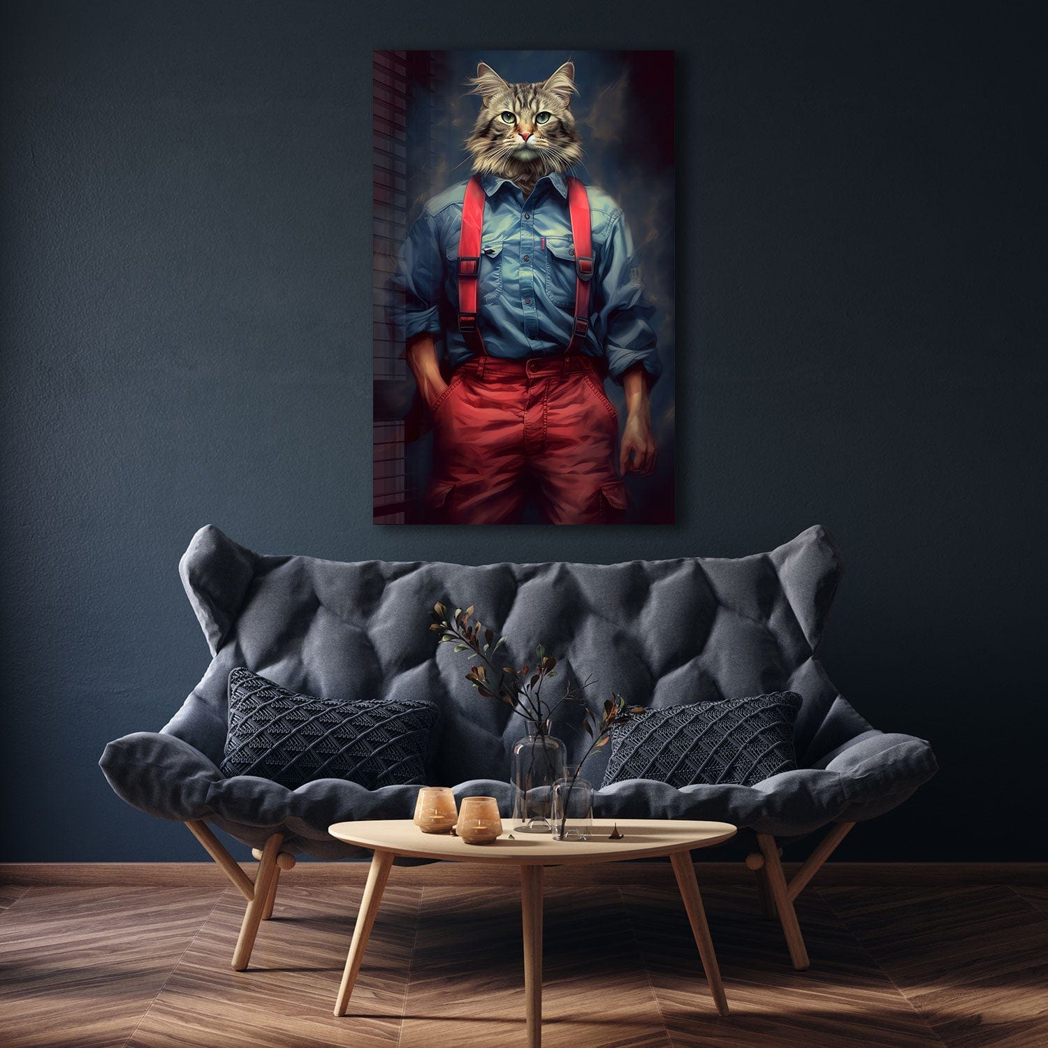 Mr. Cat Premium Tempered Glass Wall Art - Elegant Home Decor for Living Room, Bedroom & Office