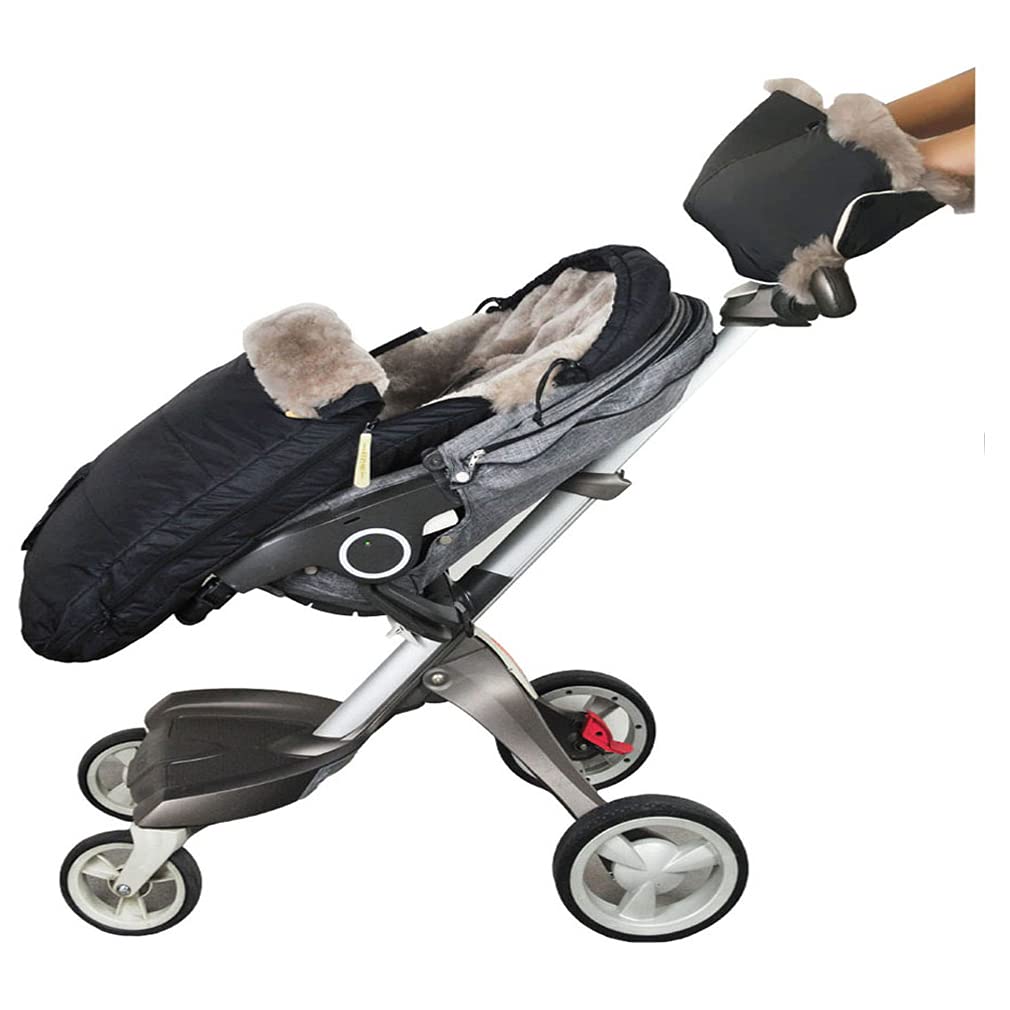 Premium Waterproof Universal Stroller Bunting Bag with Adjustable Front Height - Anti-Slip, Anti-Kick Design & Lambskin Handmuff for Cold Protection - Perfect for Winter Walks, Shopping Trips, and Outdoor Adventures with Baby