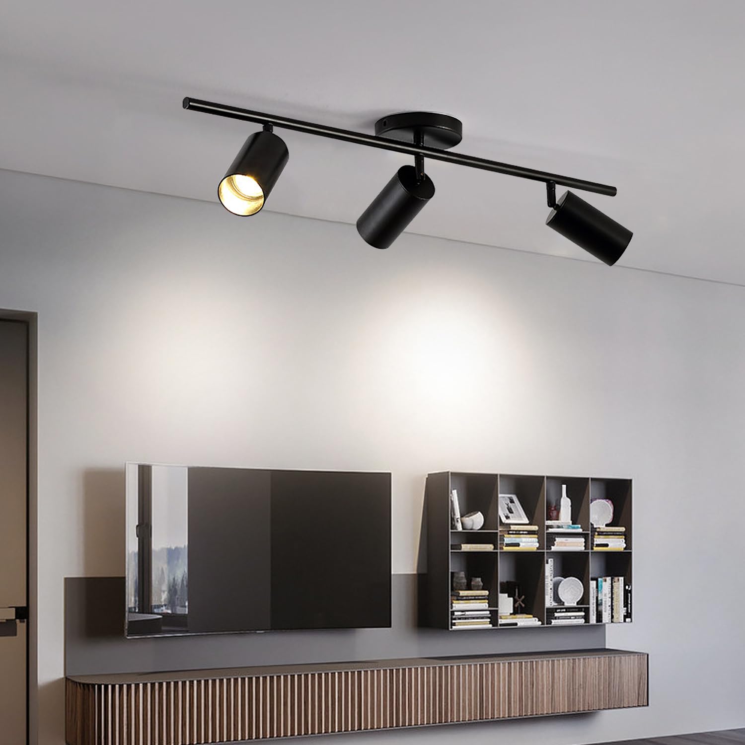BOKT Modern Matte Black 3-Light Adjustable LED Track Lighting Kit - Industrial 3-Way Flush Mount Ceiling Spotlight Fixture for Living Room, Kitchen & Retail Stores