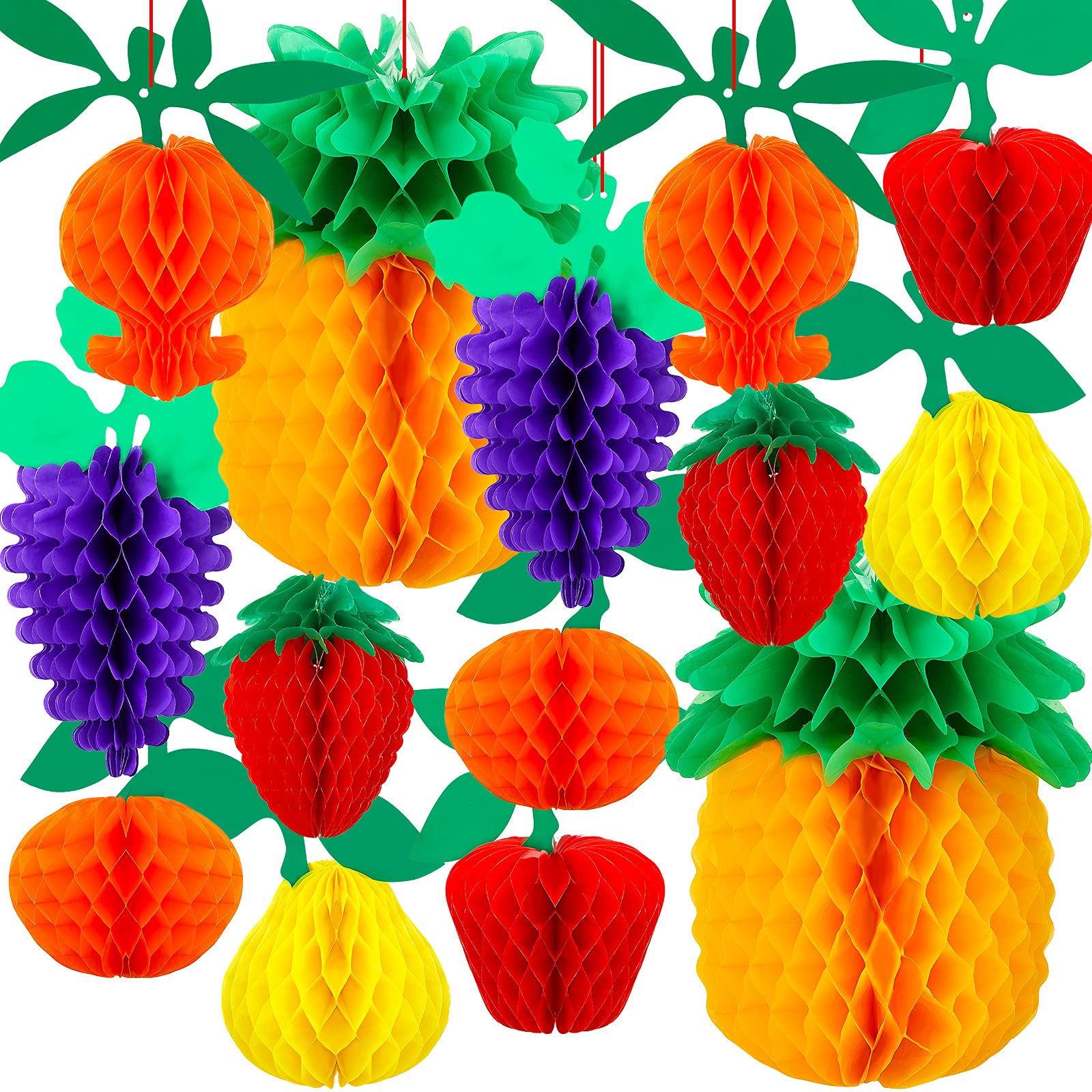 14-Piece Honeycomb Fruit Tissue Paper Decorations Set - Pineapple, Strawberry Party Decor for Birthday, Wedding, Baby Shower | Table Centerpieces & Hanging Decorations for Home, Party, Event Decoration