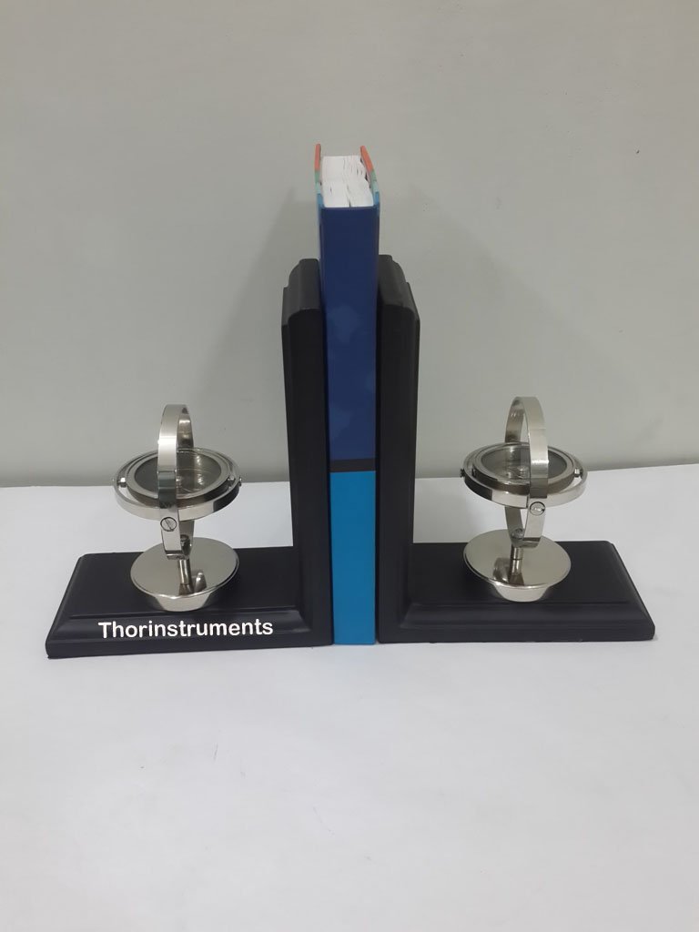 Vintage Pair of Wooden Bookends with Gimble Compass - Rustic Home Decor & Unique Gift Idea for Book Lovers, Office, Study Room, and Library Organization