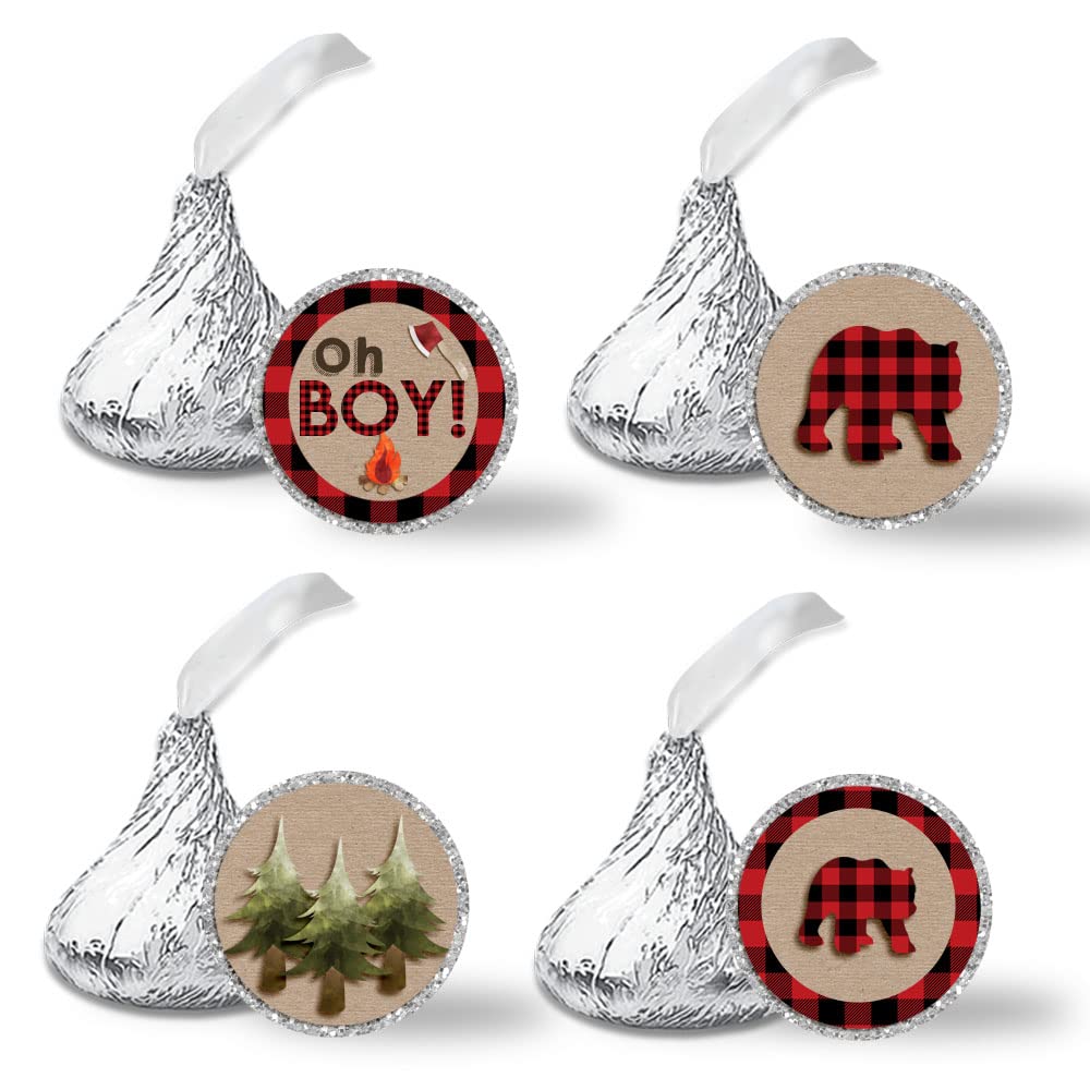 Amanda Creation Red and Black Plaid Lumberjack Baby Shower Stickers - 300 Count 0.75