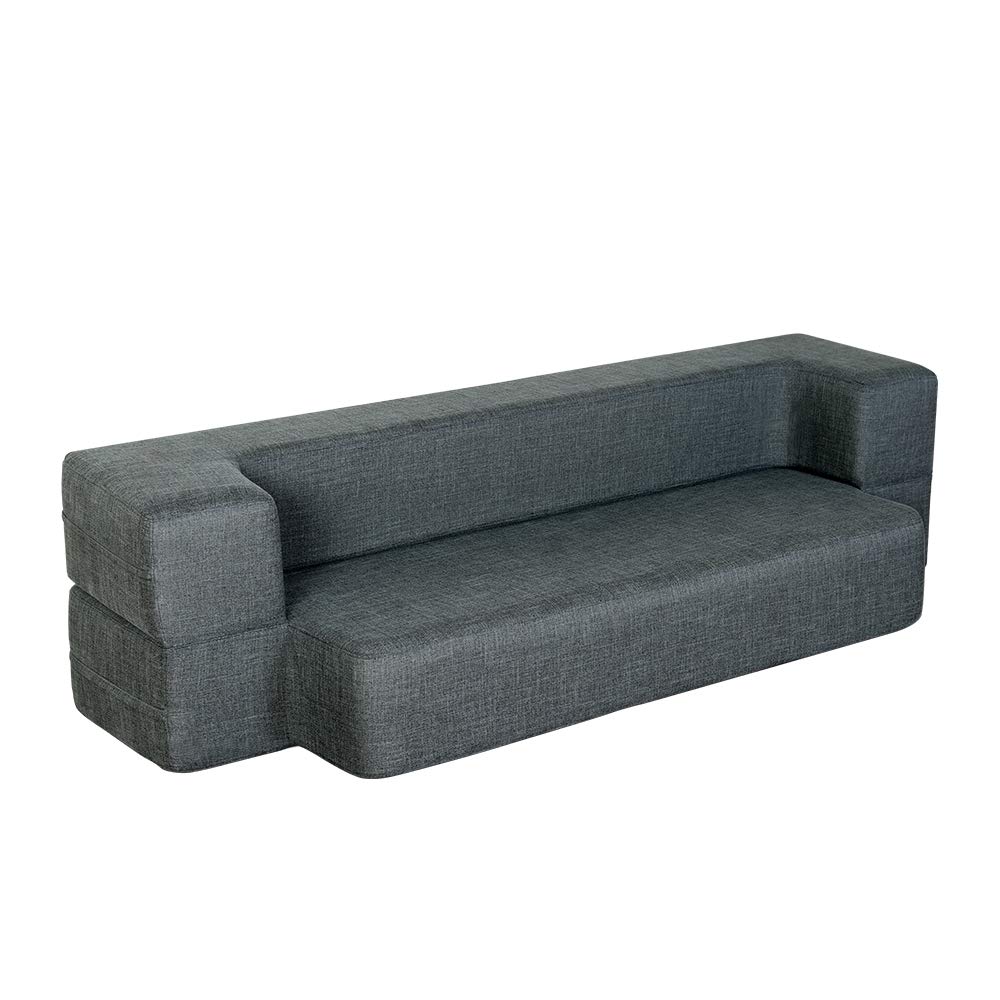 WOTU 8 Inch Tri-Folding Memory Foam Mattress - Portable Travel Sofa & Guest Bed with Washable Cover (Queen Size, Gray) | Perfect for Camping, Sleepovers & Small Space Living