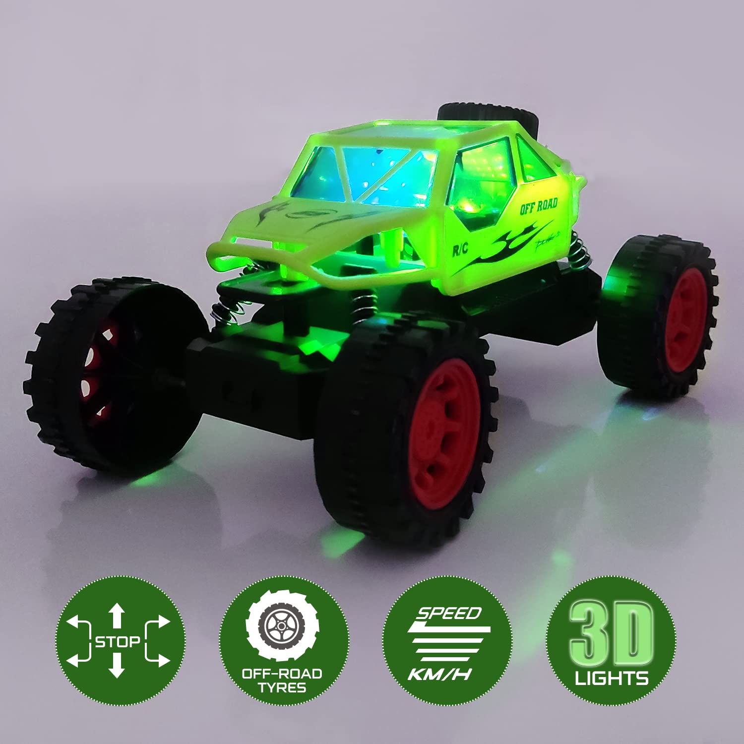 NHR Remote Control Monster Truck - 1:16 Scale Off-Road RC Car with LED Lights, 4WD High Speed Rock Crawler, All-Terrain Hummer Toy Vehicle for Boys & Girls Ages 3+ (Green) - Perfect for Outdoor Play, Backyard Racing & Indoor Crawling Adventures