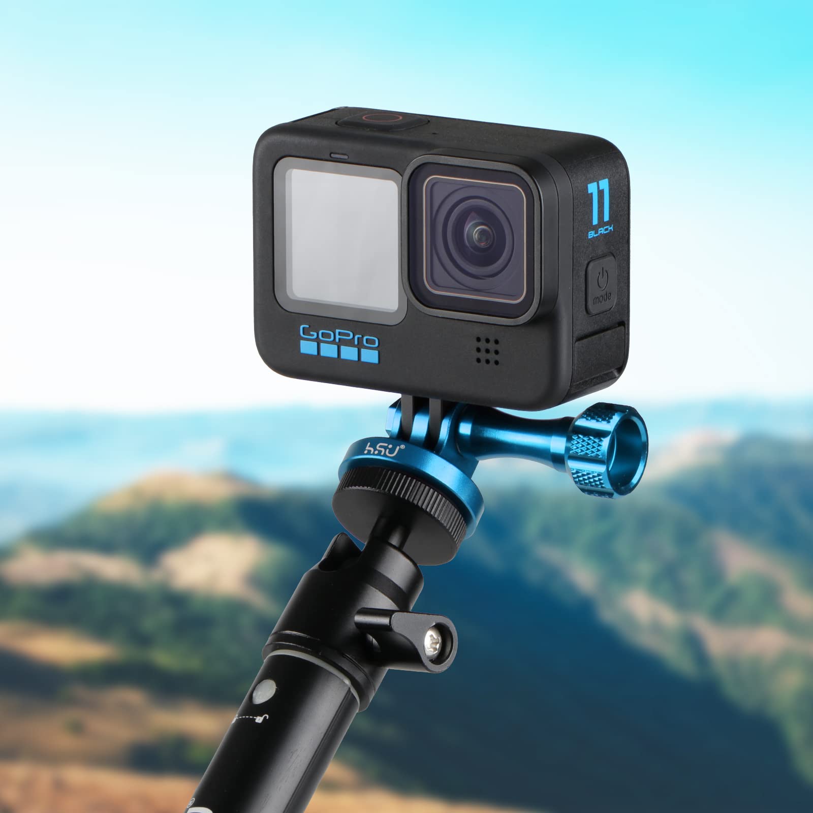 HSU Aluminum Alloy GoPro Tripod Mount with Thumbscrew - Compatible with GoPro Hero 13/12/11/10/9/8/7/6/5/4/3+/3/2/1, AKASO, Campark & Action Cameras - Blue | Perfect for Vlogging, Travel & Outdoor Adventures