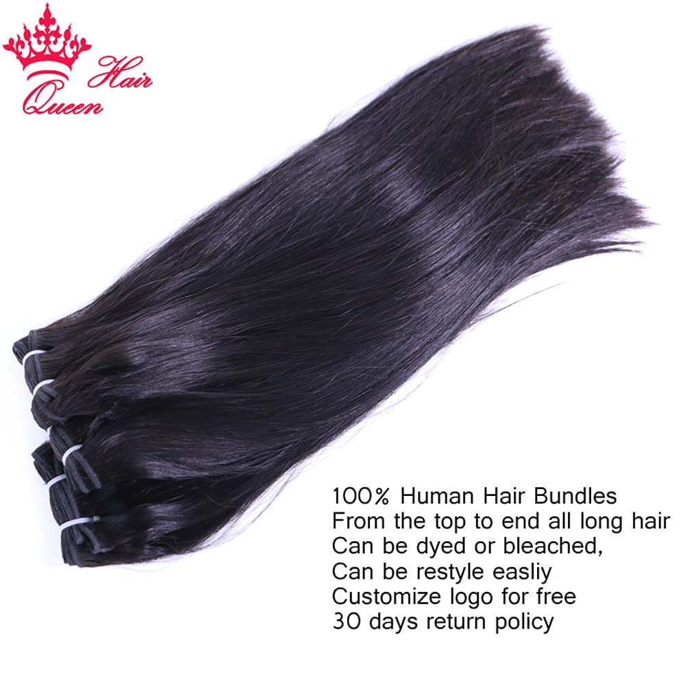 Premium 100% Unprocessed Brazilian Virgin Human Hair Weft - Double Drawn Bone Straight Full Bundle (10 10 10 Inches) | Queen Hair Products | Perfect for Extensions, Weaves & Natural Hairstyles