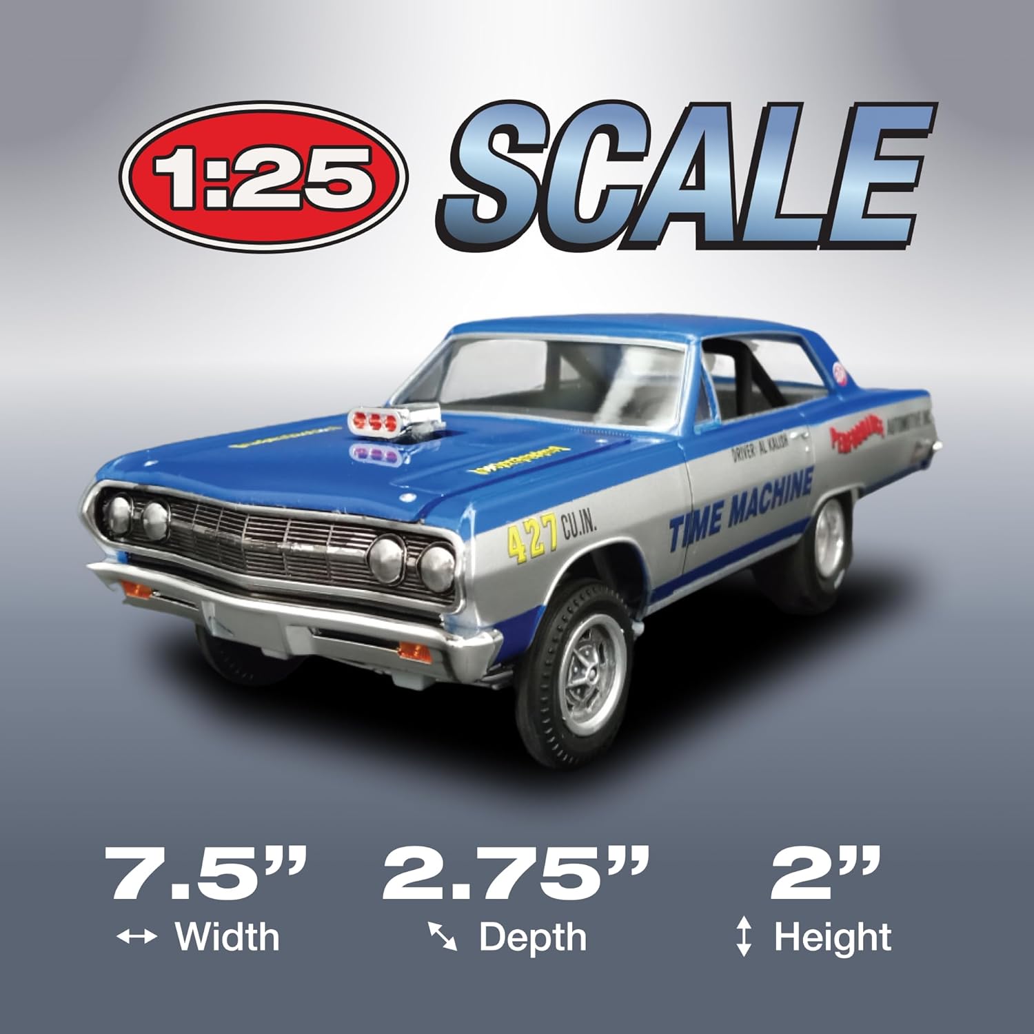 AMT AMT1302 1965 Chevy Chevelle AWB Time Machine 1:25 Scale Model Kit - Classic Car Model Building for Collectors & Hobbyists, Perfect for Display & DIY Projects