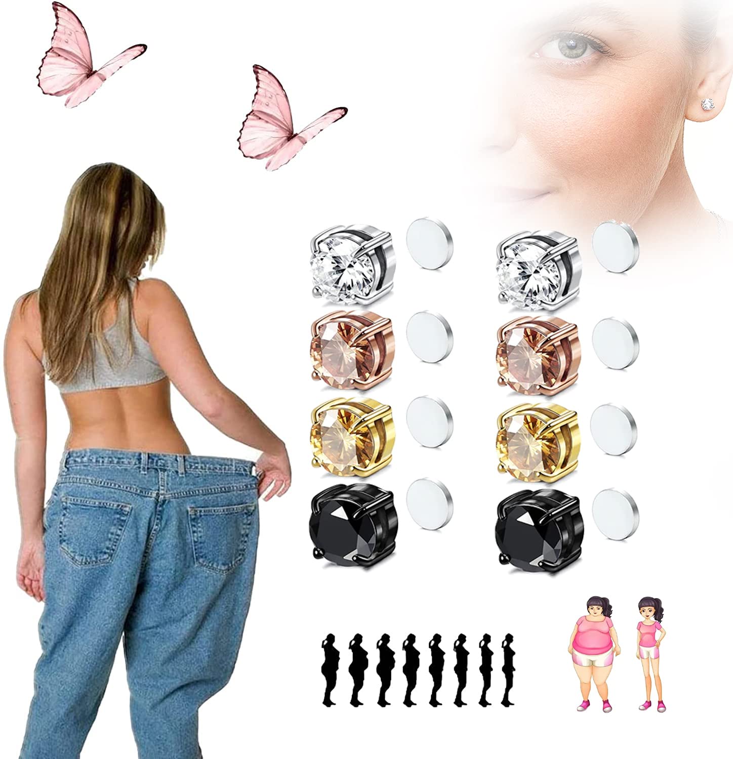 Metiz Magnetic Therapy Earrings - 4 Pairs of Amo'Thea Lymphactive Magnetic Studs & Atheniz Germanium Earrings for Pain Relief & Wellness - Perfect for Daily Wear, Healing Therapy & Fashion Accessories