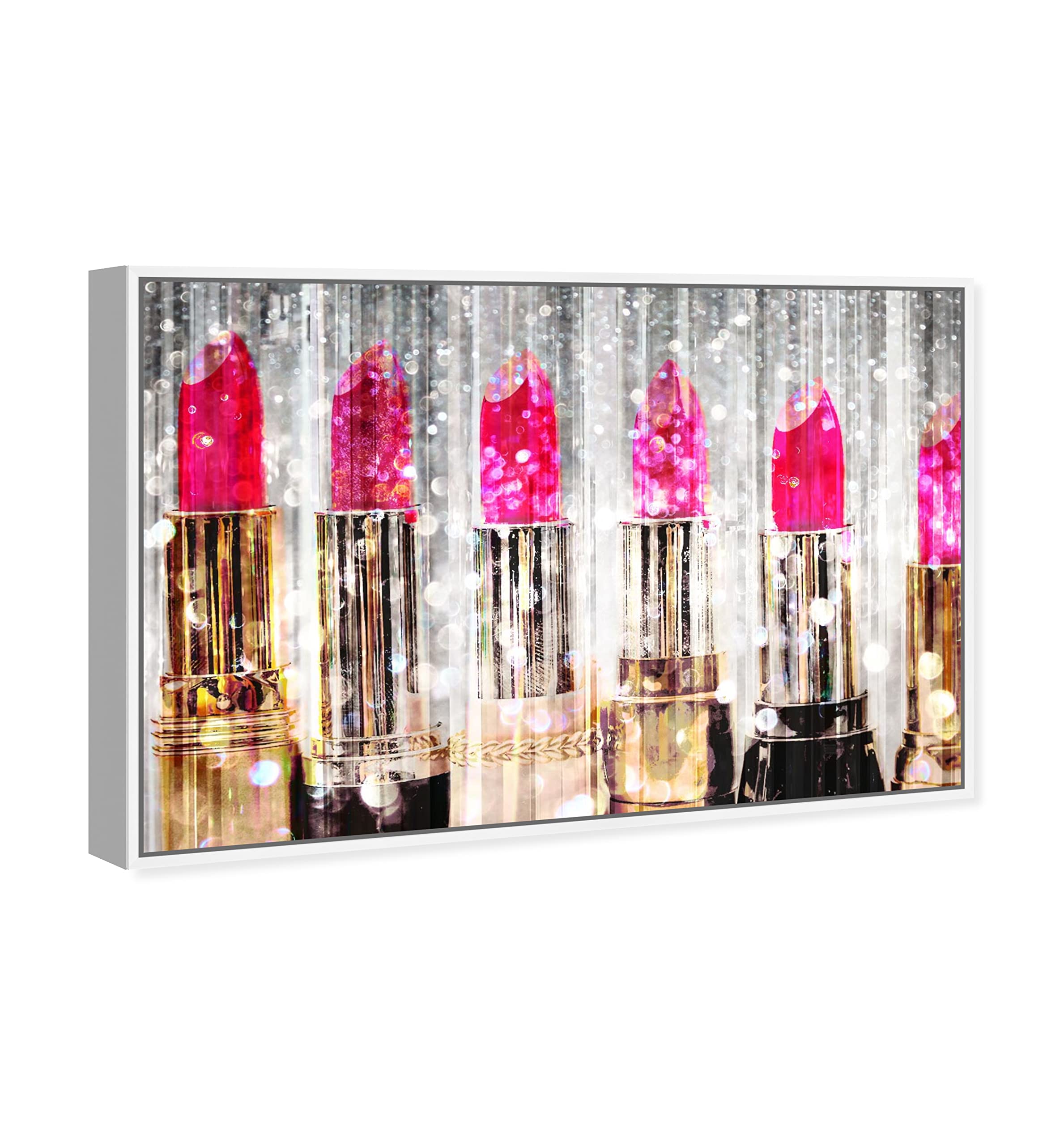 Oliver Gal Artist Co. Fashion & Glam Modern White Framed Canvas Wall Art - Lipstick Collection in Pink & Gold (15x10 inches) - Perfect for Living Room, Bedroom & Bathroom Decor | Elegant Home Accent for Women's Spaces & Makeup Lovers