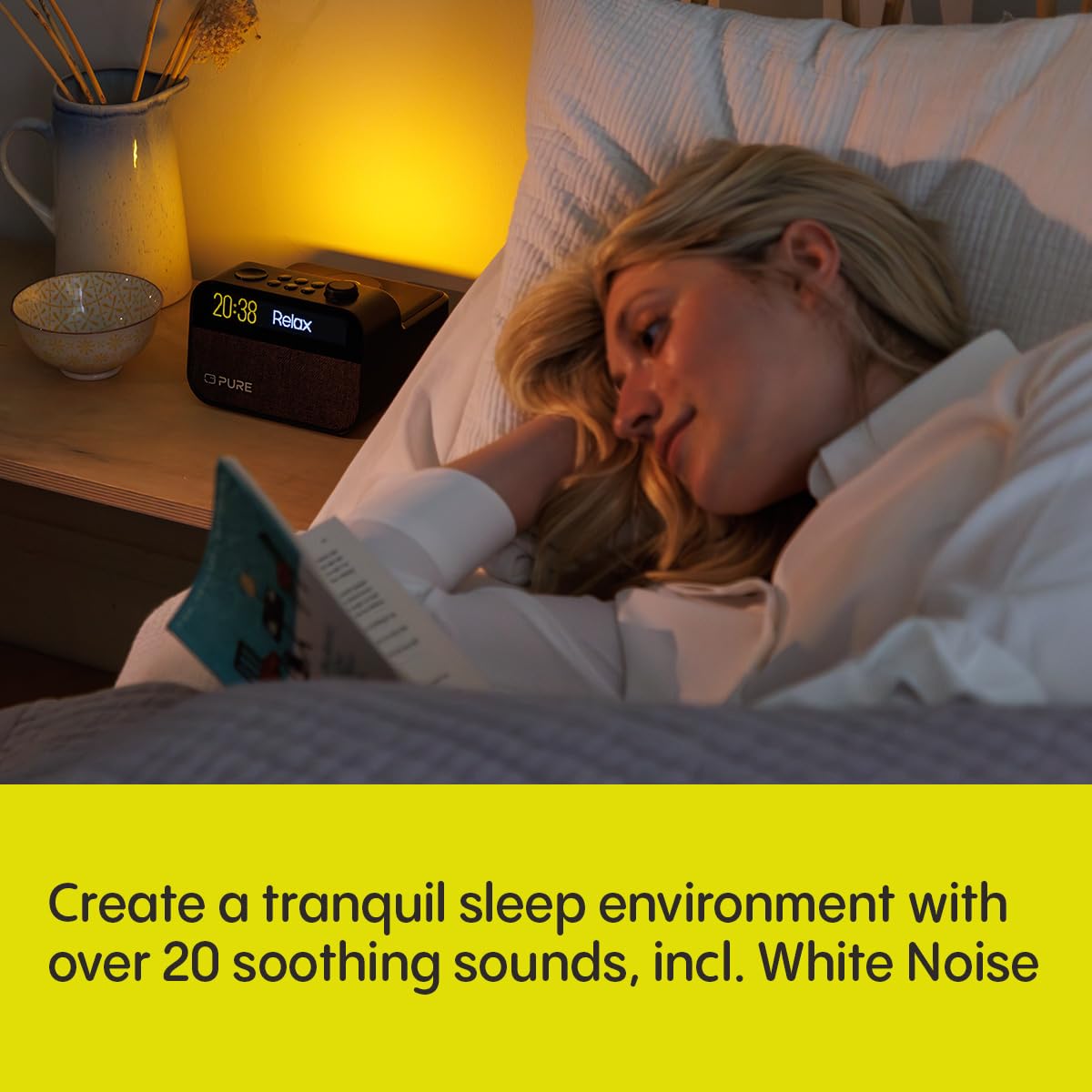 Pure Moment Multifunctional Clock Radio with Wake-Up Light, Bluetooth Speaker, White Noise Machine & Wireless Charger - Crystal Coffee Brown for Bedroom, Office & Home Decor