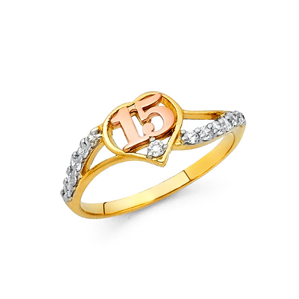 14K White, Yellow & Rose Gold Tri-Color Cubic Zirconia Ring for 15th Birthday, Quinceañera & Anniversary - Elegant Fashion Jewelry by Lux for Special Occasions & Gifting