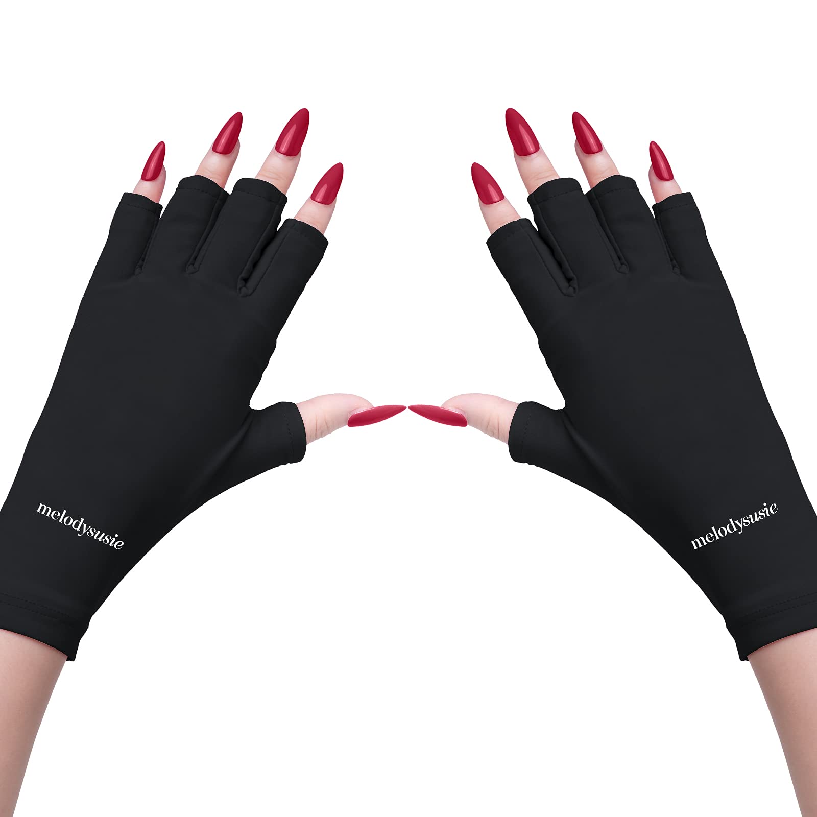 MelodySusie UV Protection Gloves UPF50+ for Gel Nail Lamp - Fingerless Gloves for Manicure & Nail Art - Sun & UV Dryer Hand Protection for Women & Men (Black) - Perfect for Salon, Home Nail Care & Sun Exposure