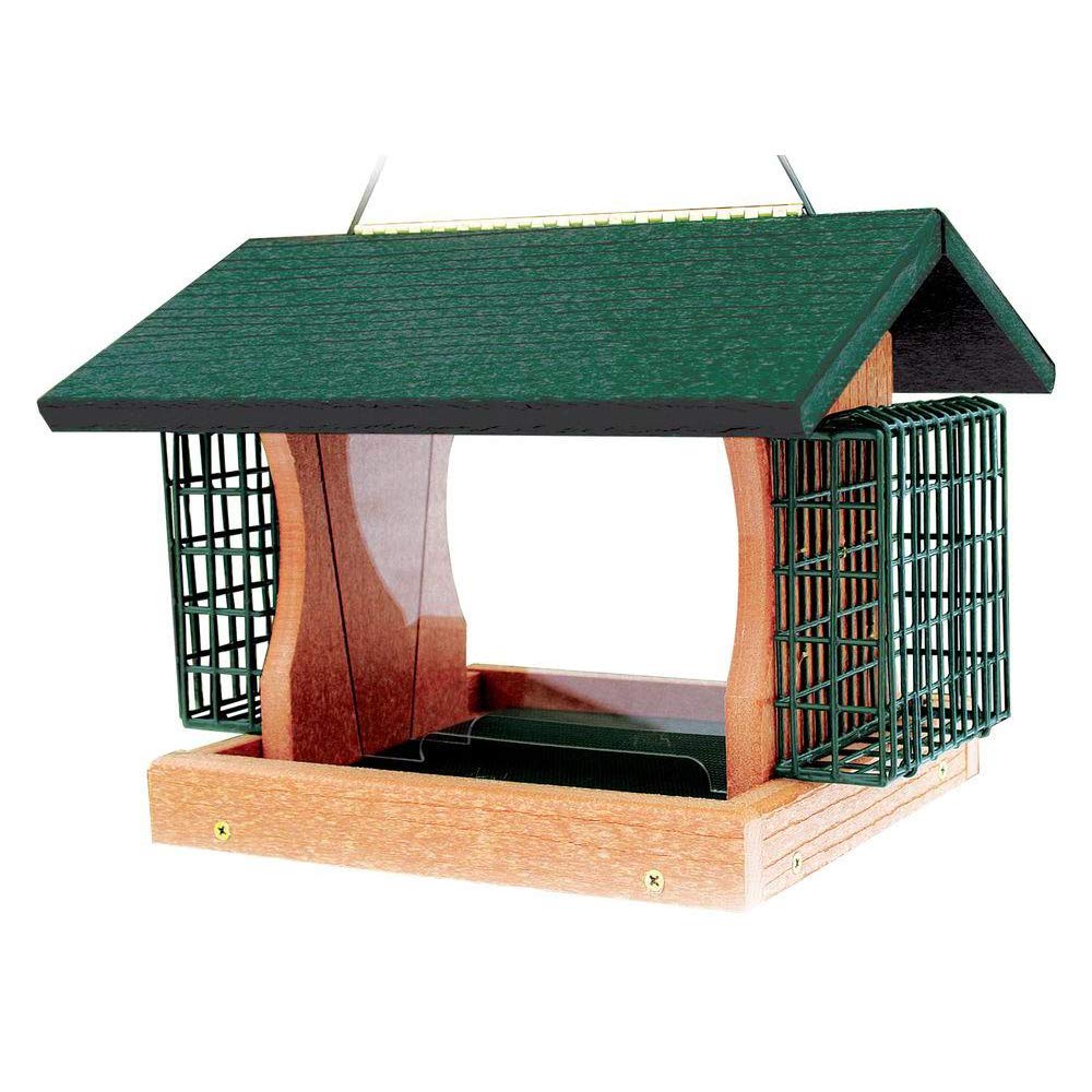 Woodlink 24421 Eco-Friendly 5.5lb Recycled Plastic Hanging Bird Feeder with 2 Suet Cages - Green (2 Pack) for Backyard Bird Watching & Wildlife Attraction