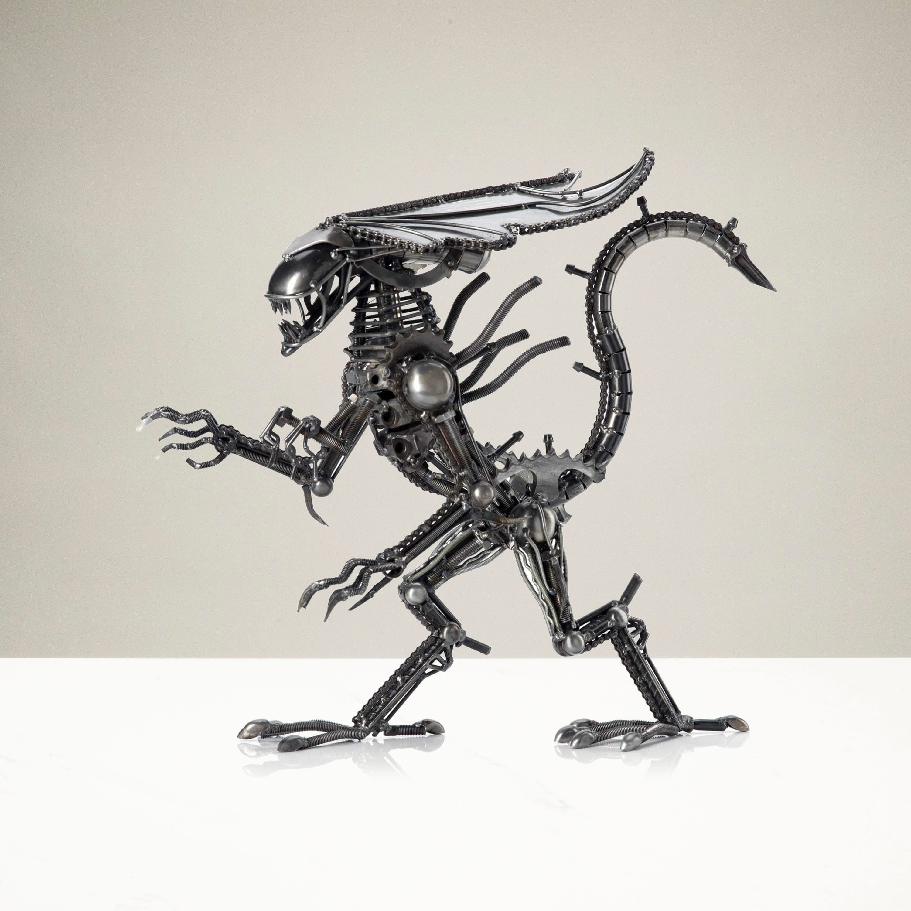 18-Inch Queen Alien Inspired Recycled Metal Wall Art Sculpture - Unique Home Decor for Sci-Fi Lovers & Modern Living Rooms