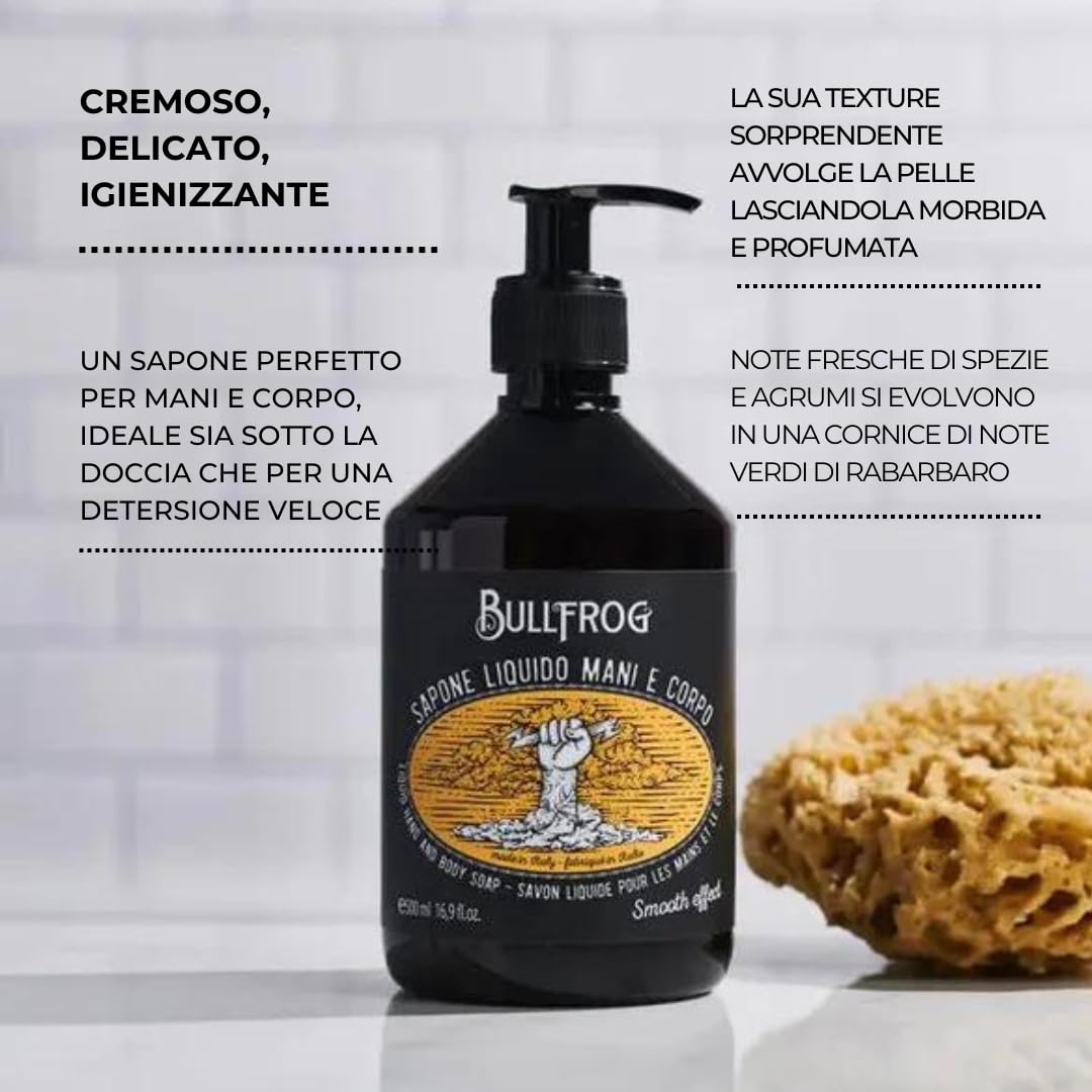 BULLFROG Liquid Hand and Body Soap 500ml - Moisturizing & Antibacterial Shower Gel for Men & Women - Perfect for Gym, Travel & Daily Hygiene