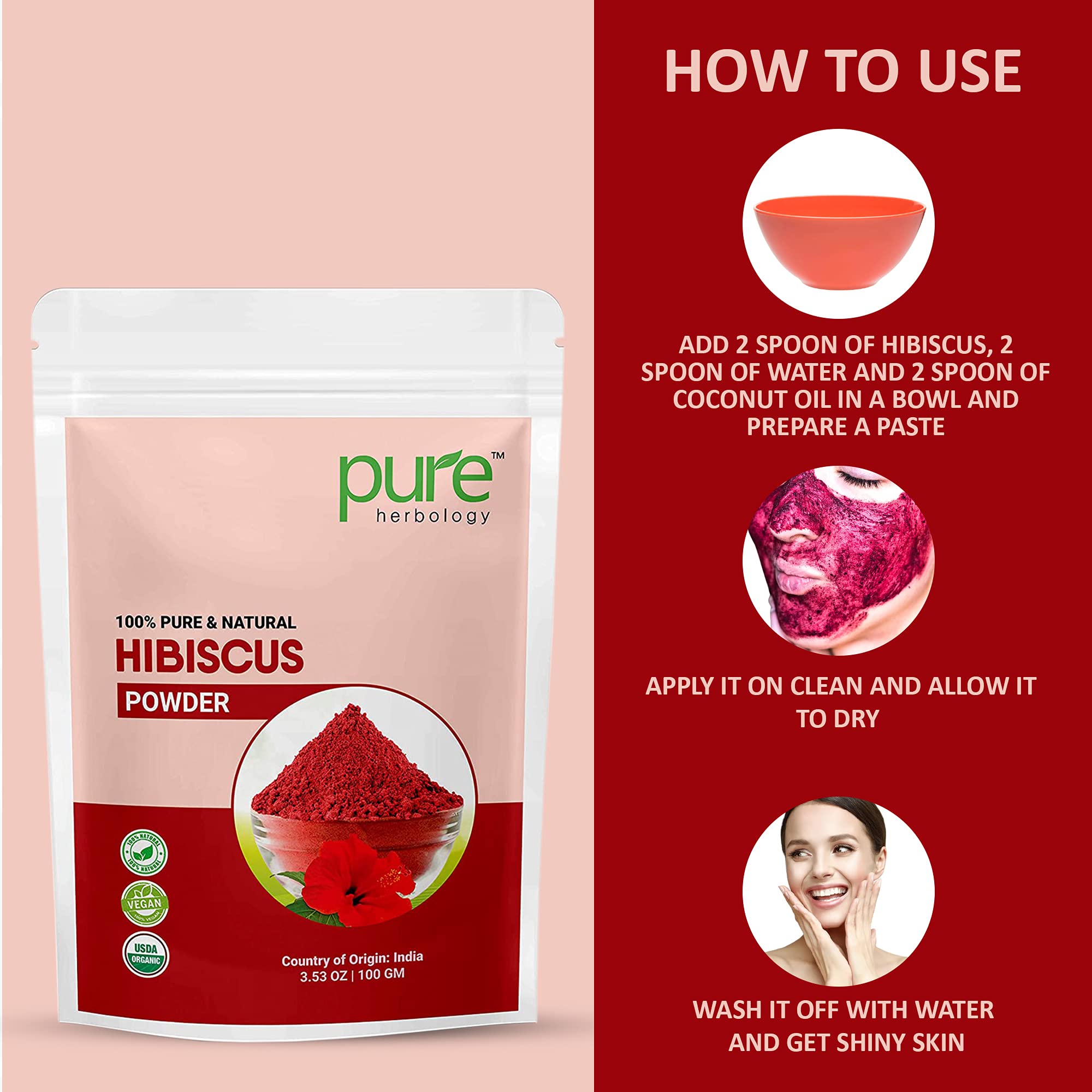 Pure & Natural Hibiscus Flower Powder for Skin & Hair Care - 200g | Organic Face Mask, Hair Growth Treatment | DIY Beauty Recipes for Glowing Skin & Stronger Hair