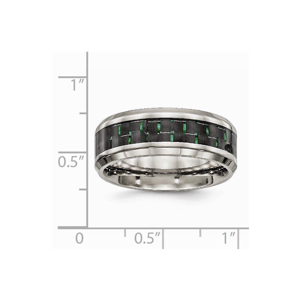 Jewels By Lux Stainless Steel Polished Black Green Carbon Fiber Inlay Ring for Men - Elegant Wedding Band, Anniversary Gift, Fashion Jewelry for Everyday Wear