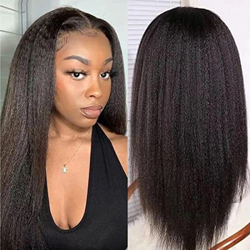 BuLaDou 13x5 HD Transparent Lace Front Wig - 16 Inch Yaki Straight Human Hair Wig with 180% Density | Natural Look for Daily Wear & Special Occasions