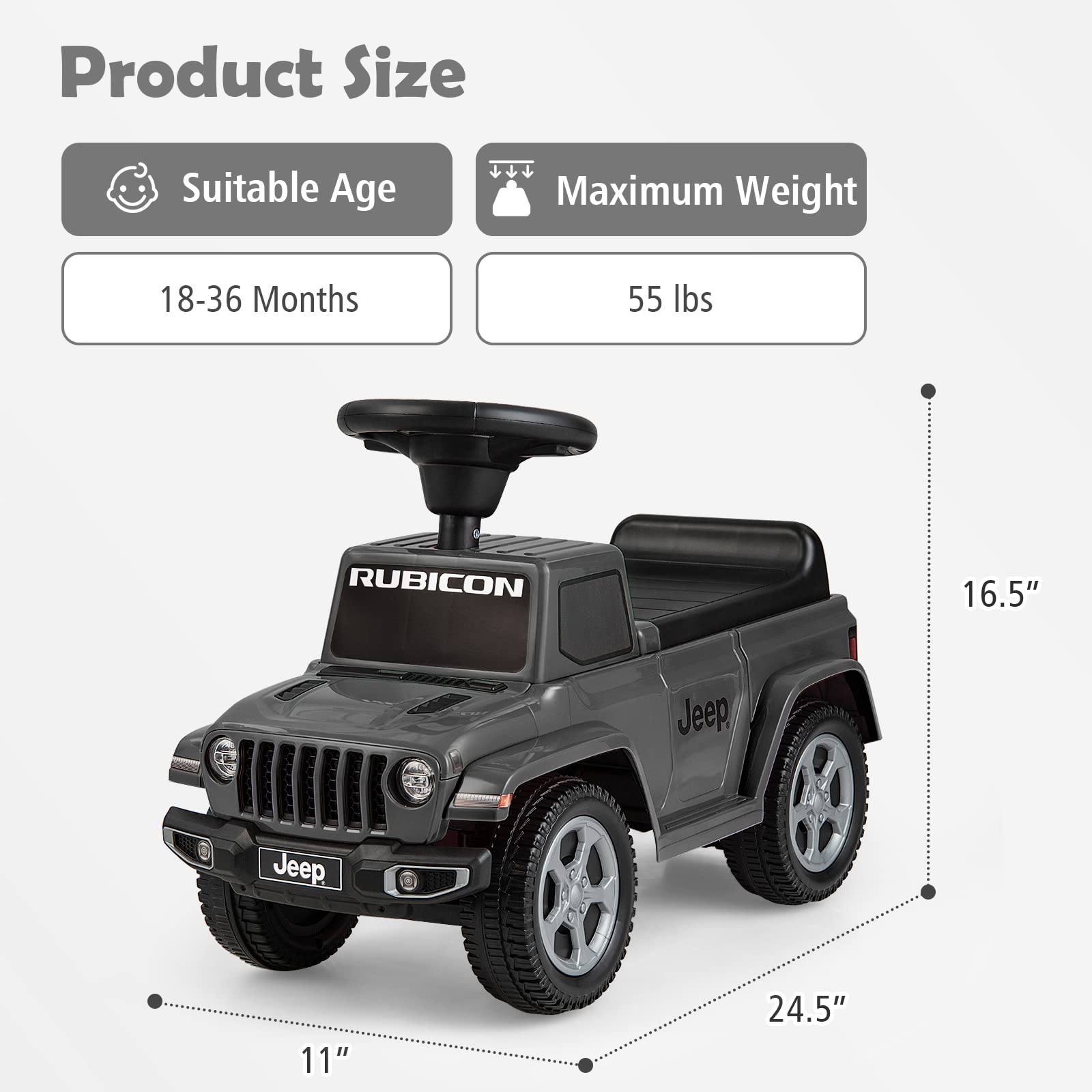 **INFANS Licensed Jeep Toddler Ride On Push Car with Engine Sound & Horn - Foot-to-Floor Sliding Baby Walker Toy with Under Seat Storage - Gift for Boys & Girls Ages 1.5-3 (Gray) - Perfect for Indoor & Outdoor Play, Birthday & Holiday Gifts**