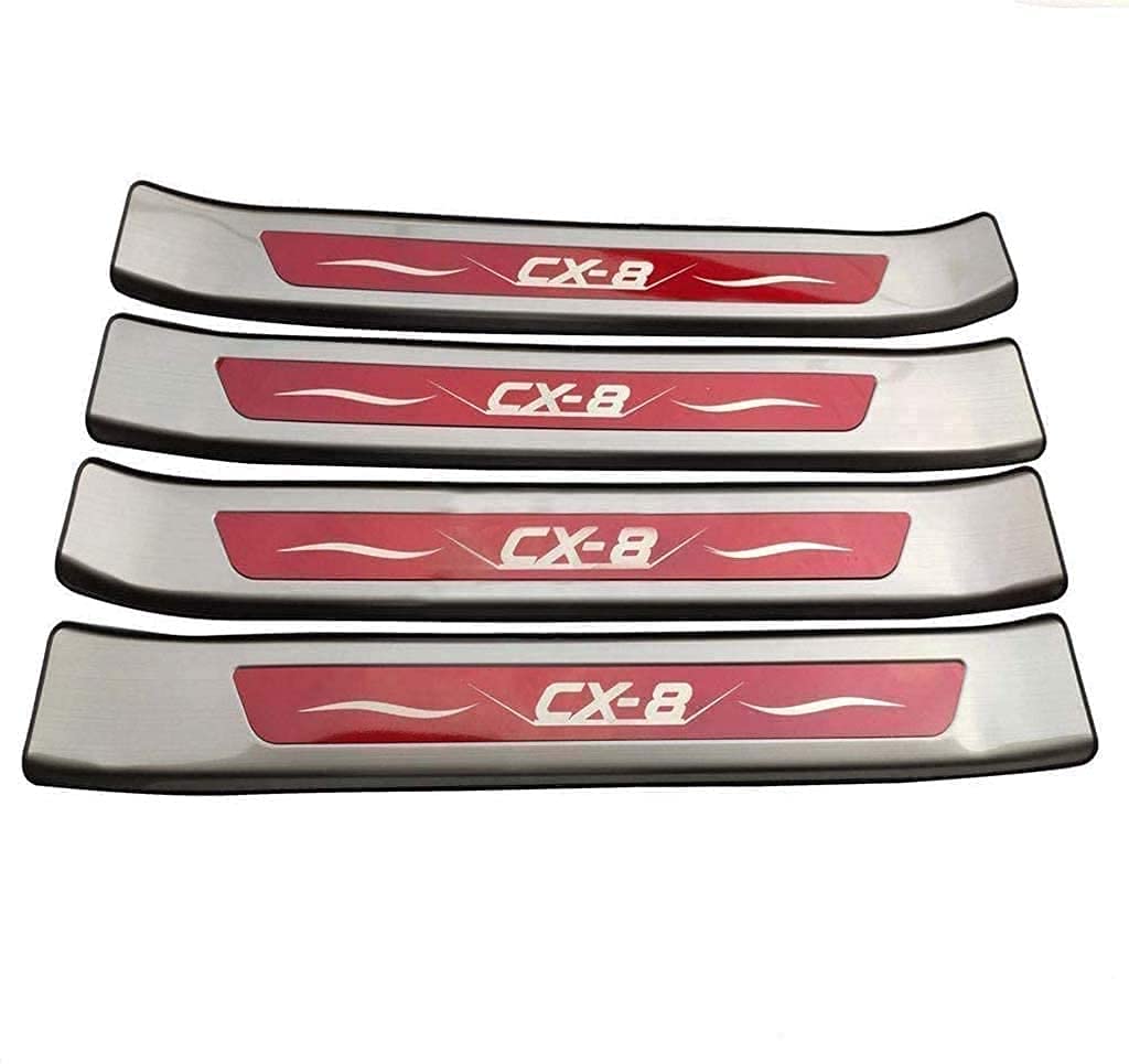 4 Pcs Stainless Steel Car Door Sill Protector for Mazda CX-8 2019 - Anti-Slip Scuff Guard & Threshold Kick Plates - Perfect for Protecting Your Car Doors from Scratches and Dirt