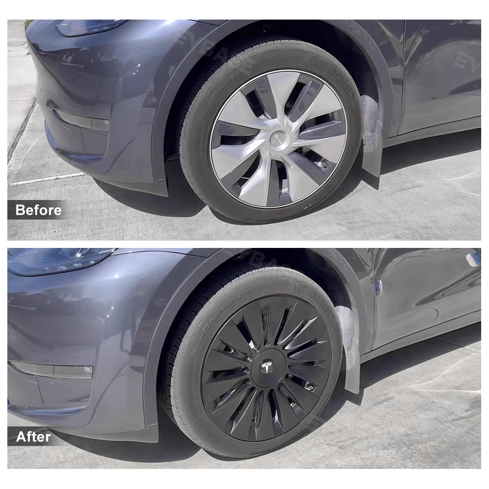 Tesla Model Y 19 Inch Gemini Wheel Covers (4-Piece Set) - Sleek Matte Black Induction Style Hub Caps - Perfect for Protection & Aesthetic Upgrade on Model Y 2017-2023