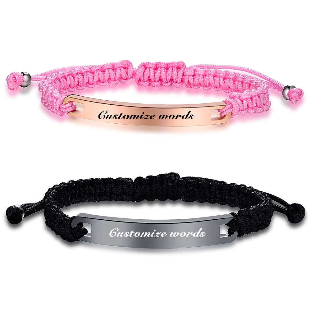 Custom Engraved Rope Braided Couple Bracelets - Personalized Matching His & Hers Cuff Bangles with ID Names - Handmade Romantic Gift for Anniversaries, Weddings & Valentine's Day