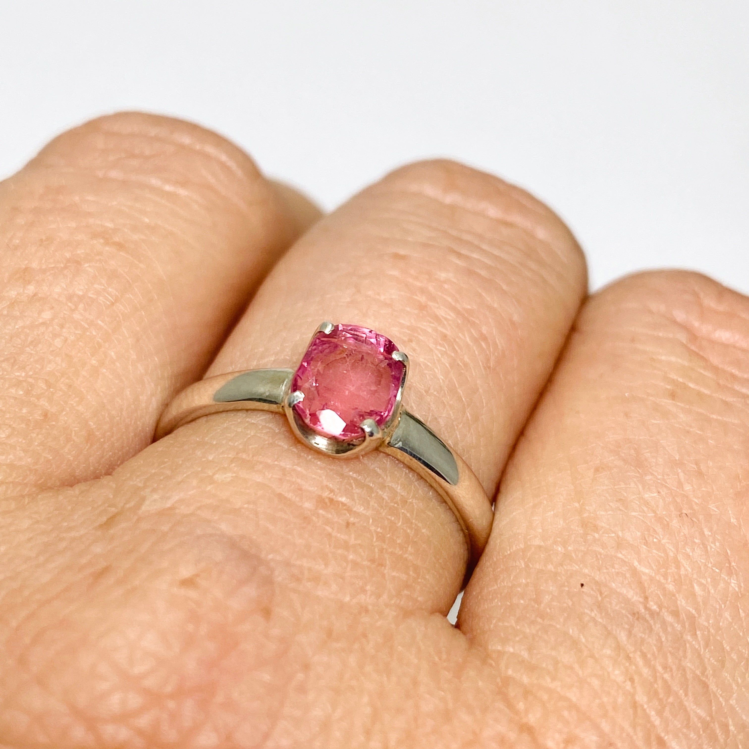 Pink Tourmaline Oval Faceted Ring - Size 9 Sterling Silver Women's Jewelry - Perfect for Engagement, Anniversary & Gift Giving