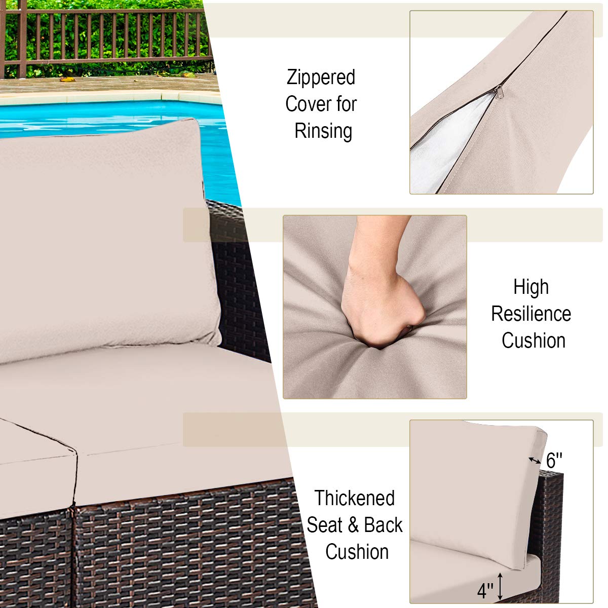 Tangkula 2-Piece Wicker Loveseat Set with Removable Cushions - Outdoor Patio Furniture Rattan Sofa for Balcony, Deck, Garden & Poolside - Perfect for Relaxing, Entertaining and Sunbathing
