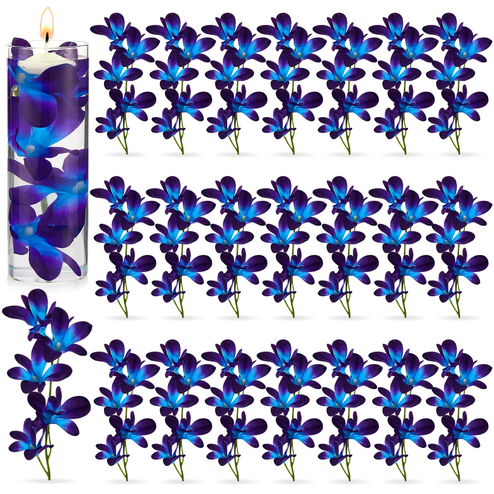 32-Piece Blue and Purple Faux Orchid Flowers - Artificial Floral Vase Fillers for Wedding Centerpieces, Birthday Party Decor, Floating Candle Displays - Perfect for Table Decorations, Home Decor, and Event Styling