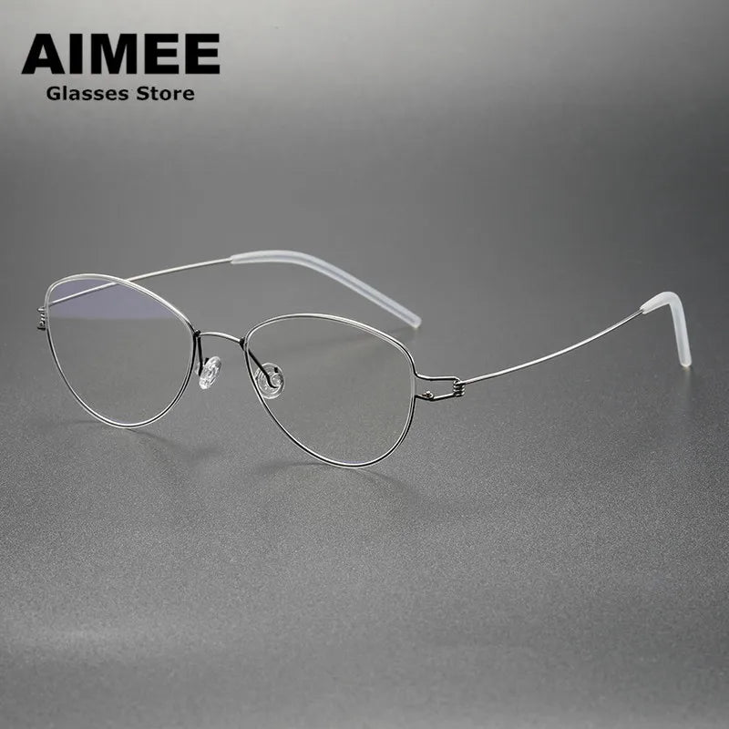 Aimee Women's Full Rim Oval Cat Eye Screwless Titanium Eyeglasses Frame 65004 - Lightweight & Durable for Work, Reading & Fashion