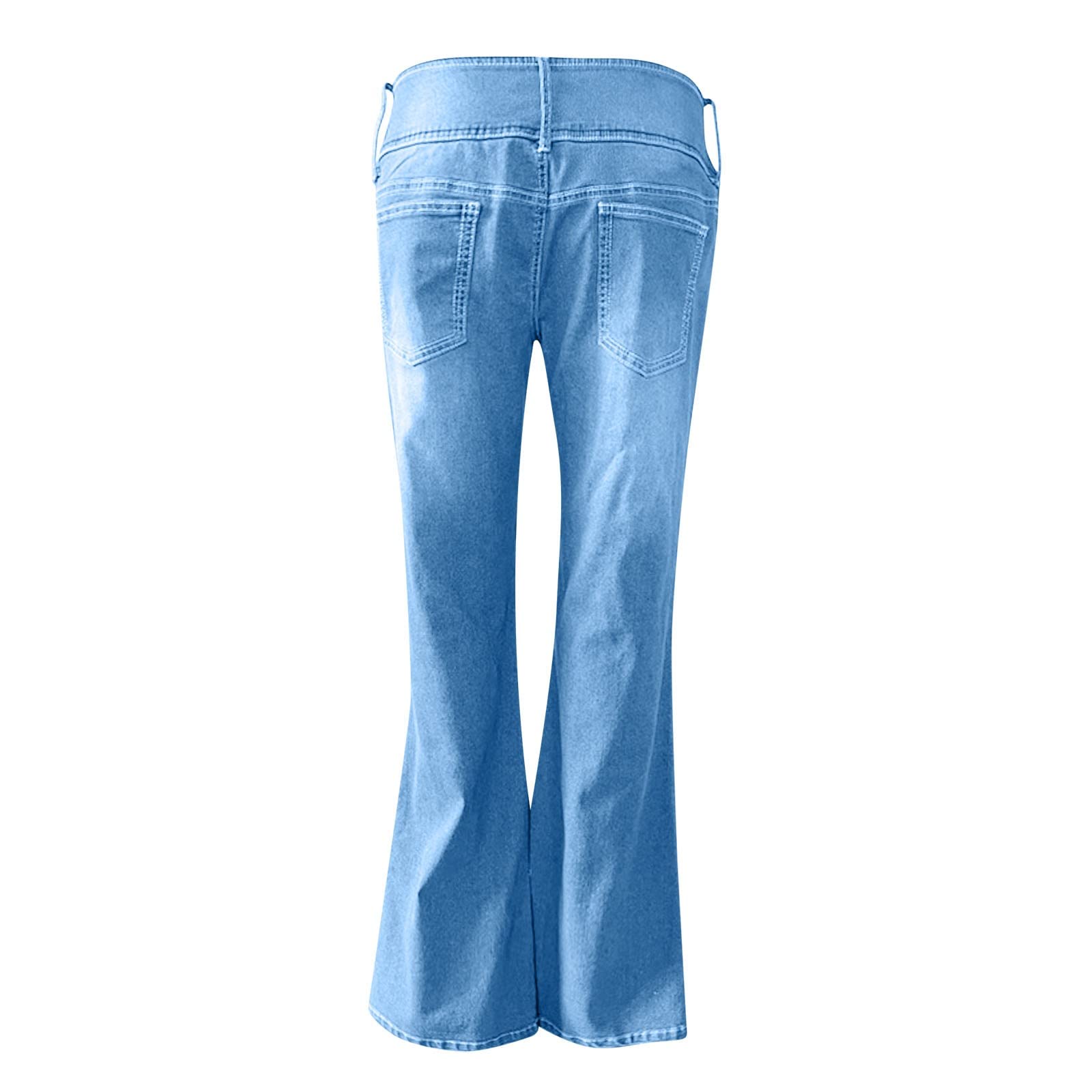 Women's Low Rise Vintage Distressed Button Fly Bootcut Jeans - Retro Denim Pants for Casual Wear & Night Out