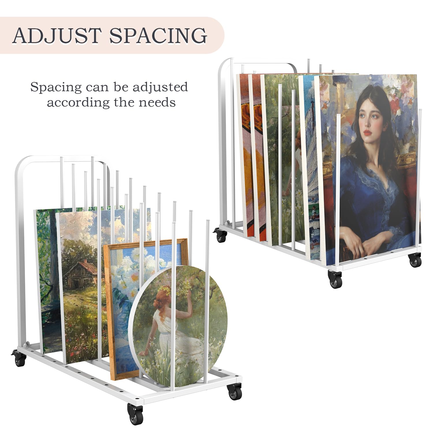 Adjustable Rolling Art Drying Rack with Wheels - Portable Canvas Storage & Display Stand for Paintings | Perfect for Artists, Studios & Classroom Organization