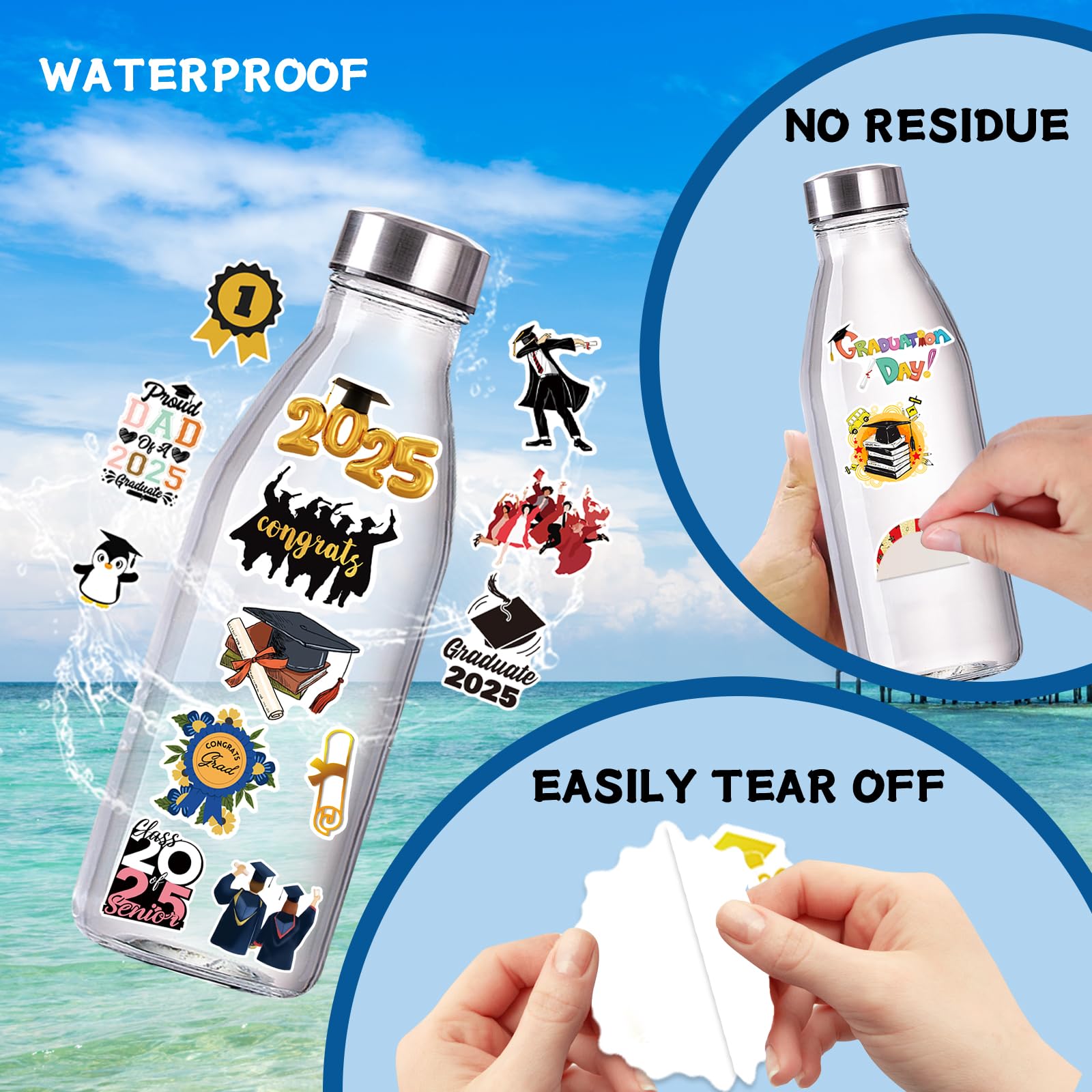 50Pcs Graduation Stickers 2025 - College Class of 2025 Vinyl Stickers for Graduation Party Decorations, Water Bottles, Laptops & Skateboards - Waterproof, Durable Decals for Graduation Gifts & School Celebrations