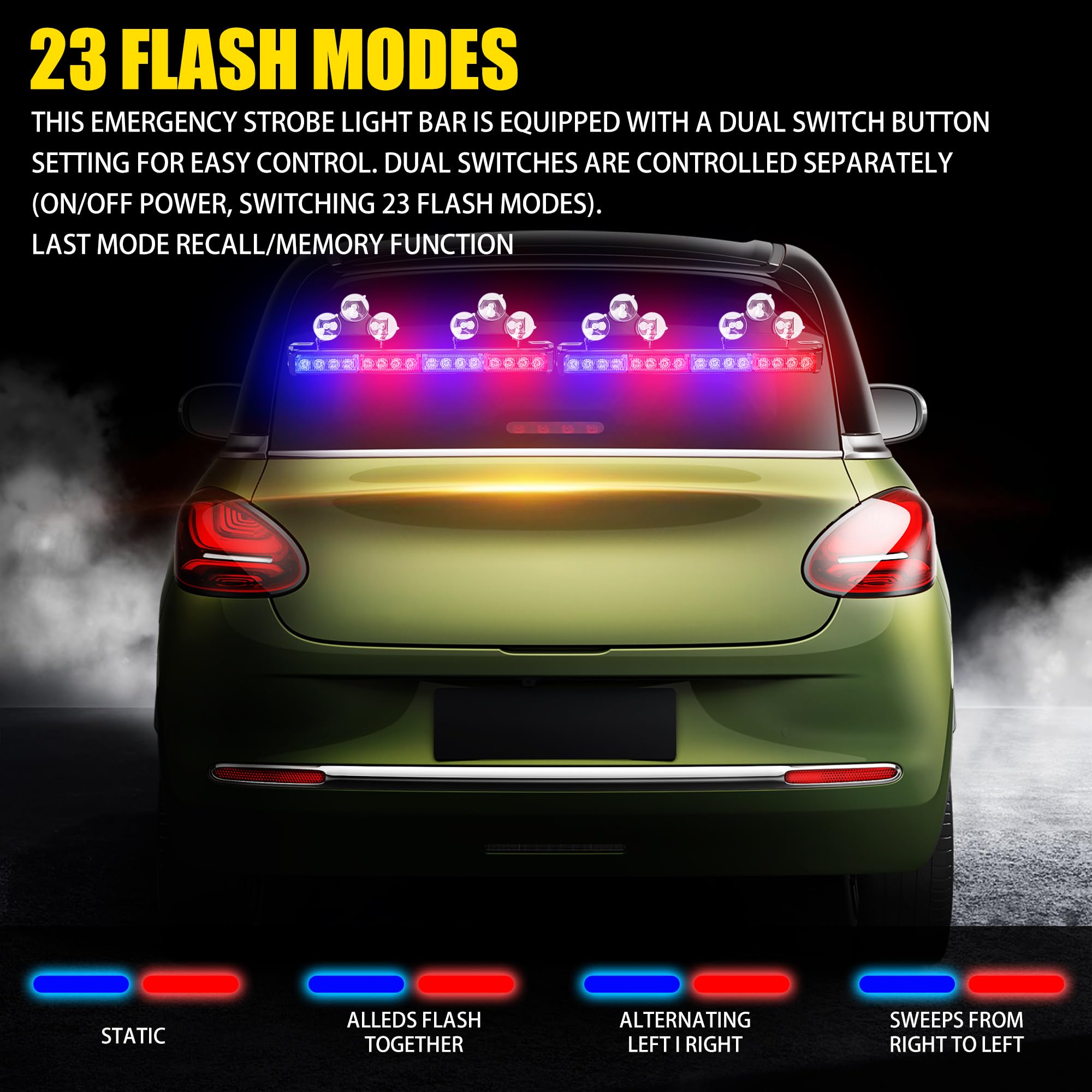 2 Pack 16.8 Inch Emergency Strobe Light Bar - 32 LED with 23 Flash Patterns, Hazard Warning & Traffic Advisor for Vehicles, Trucks, Snow Plows | Interior Safety Warning Lights for Roadside Emergencies, Construction Zones & Nighttime Visibility