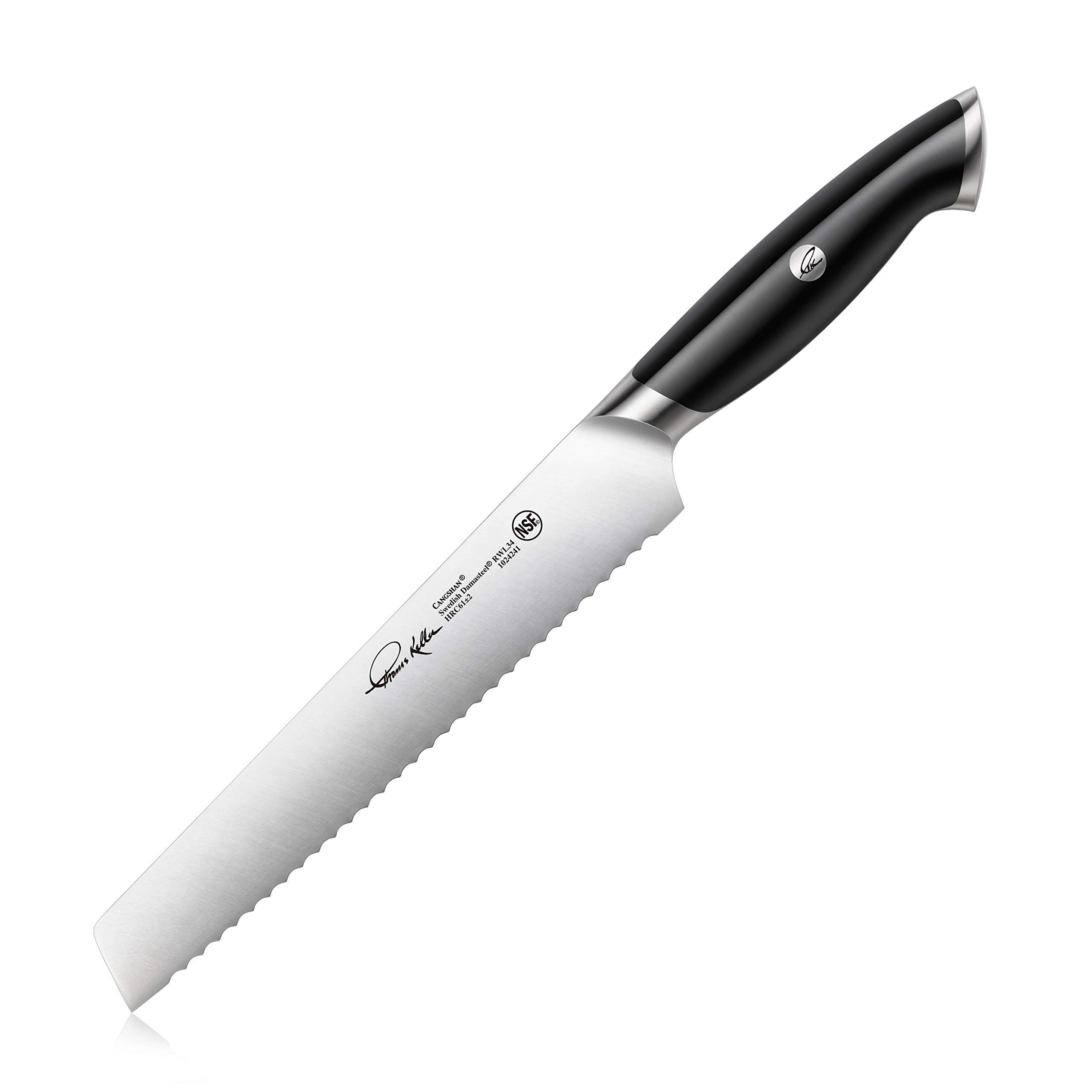 Cangshan Thomas Keller Signature 8-Inch Swedish Powder Steel Forged Bread Knife - Professional Chef's Black Slicing Knife for Artisan Bread, Baguettes, and Pastries | Perfect for Home Bakers & Culinary Enthusiasts