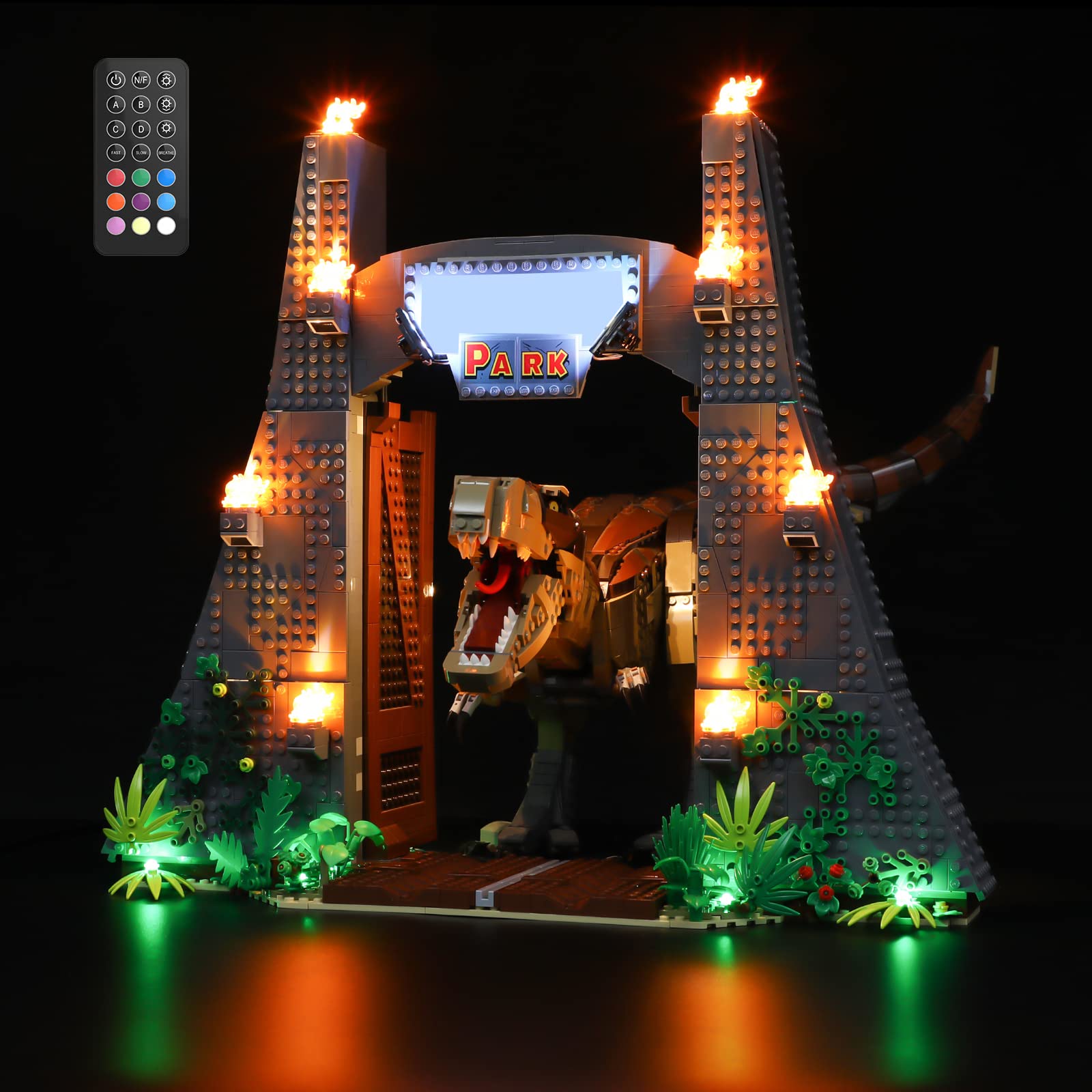 GEAMENT LED Light Kit with Remote Control for LEGO Jurassic Park T-Rex Rampage 75936 Building Set - DIY Lighting Solution for Jurassic World Dinosaur Models (Bricks Not Included) - Perfect for Night Displays & Collector Showcases