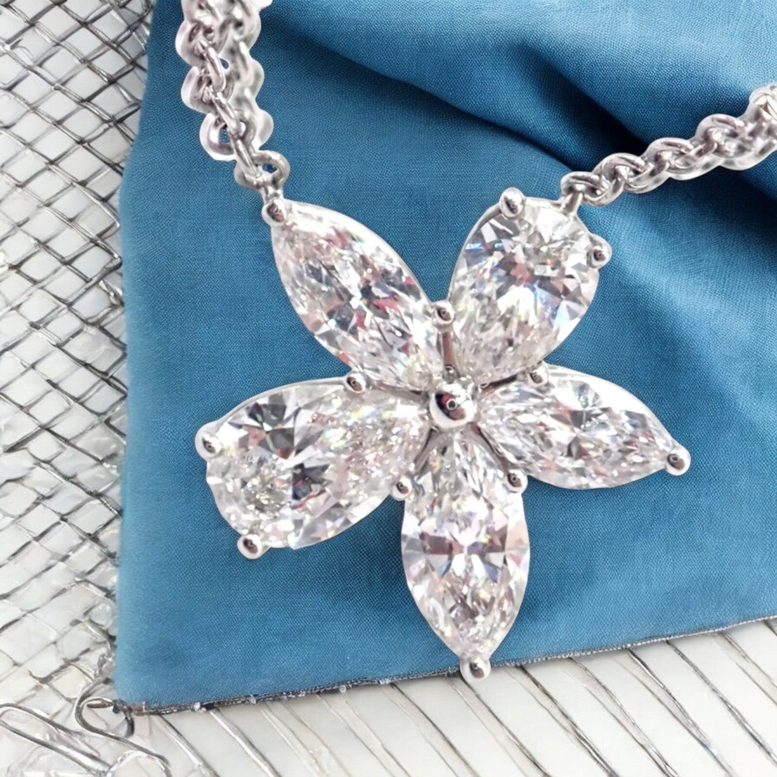 Authentic Tiffany & Co Victoria Platinum Diamond Mixed Cluster Pendant Necklace | Luxury Jewelry Gift for Women | Perfect for Weddings, Anniversaries & Special Occasions
