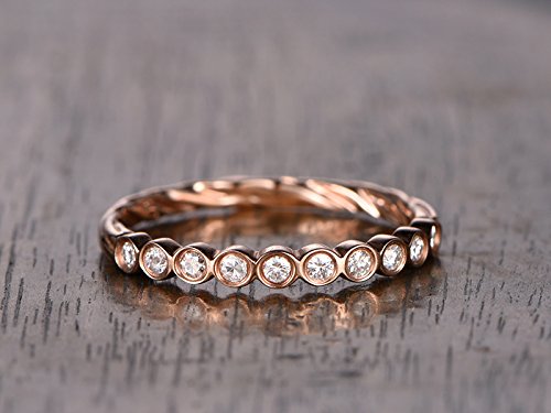 14K Rose Gold Diamond Wedding Ring - Half Eternity Band with Bezel Set Infinity Twist Design - Perfect for Anniversary, Engagement & Romantic Occasions