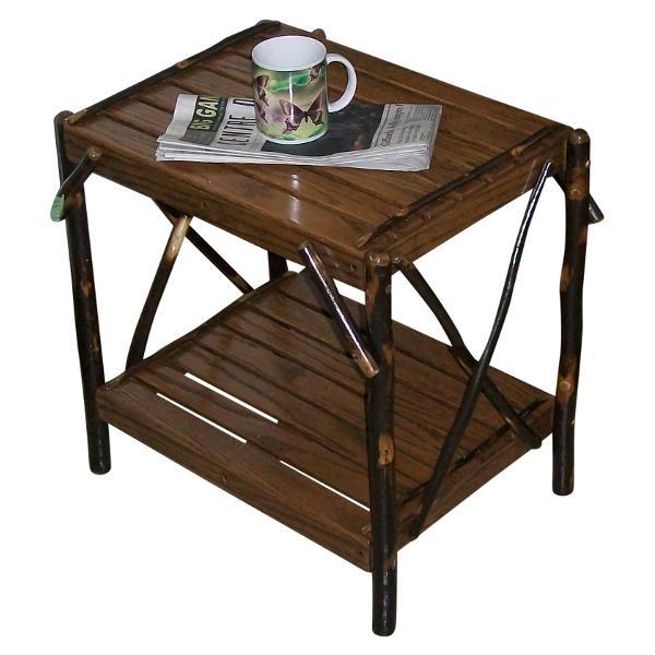 Stylish Hickory End Table for Living Room - Rustic Wood Side Table with Storage Shelf - Perfect for Small Spaces, Bedroom, or Office Decor