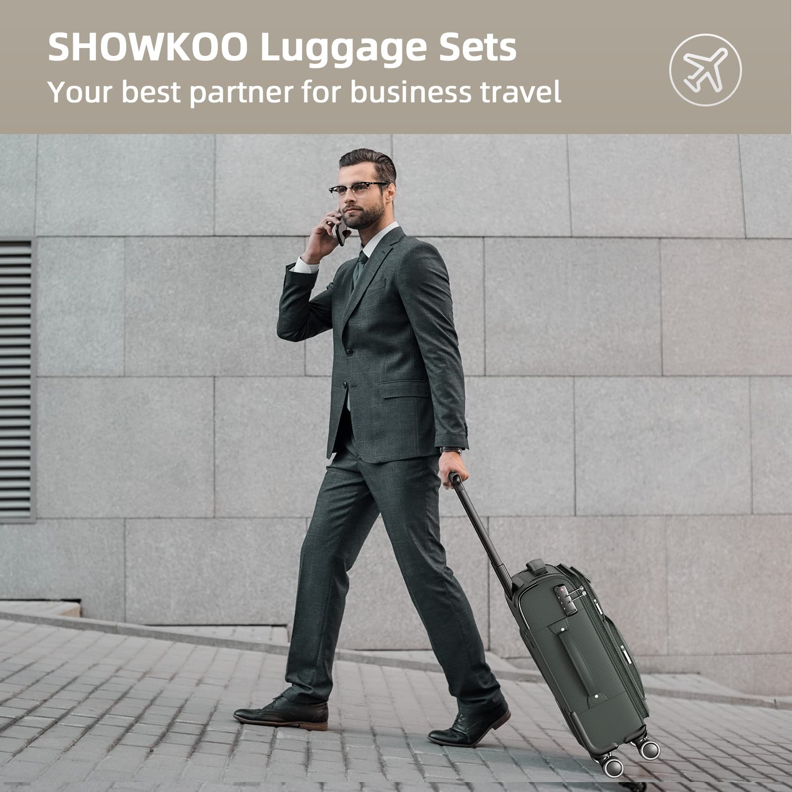 SHOWKOO 3-Piece Expandable Softside Luggage Set with Double Spinner Wheels & TSA Lock - Lightweight Durable Suitcases (20in, 24in, 28in) Army Green - Perfect for Family Travel, Business Trips & International Vacations